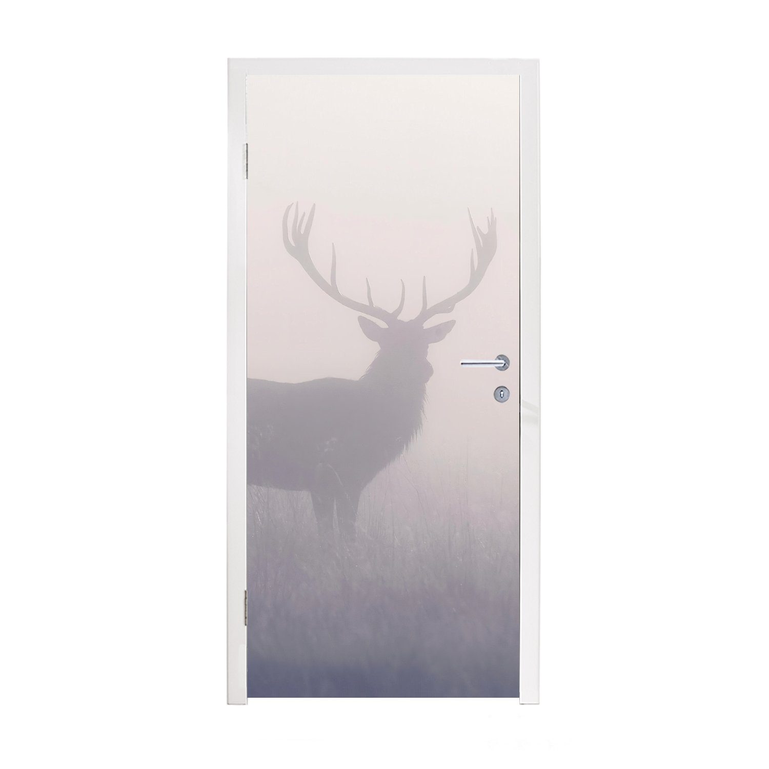 MuchoWow Türtapete Hirsche - Nebel - Morgen, Matt, bedruckt, (1 St), Fototapete für Tür, Türaufkleber, 75x205 cm