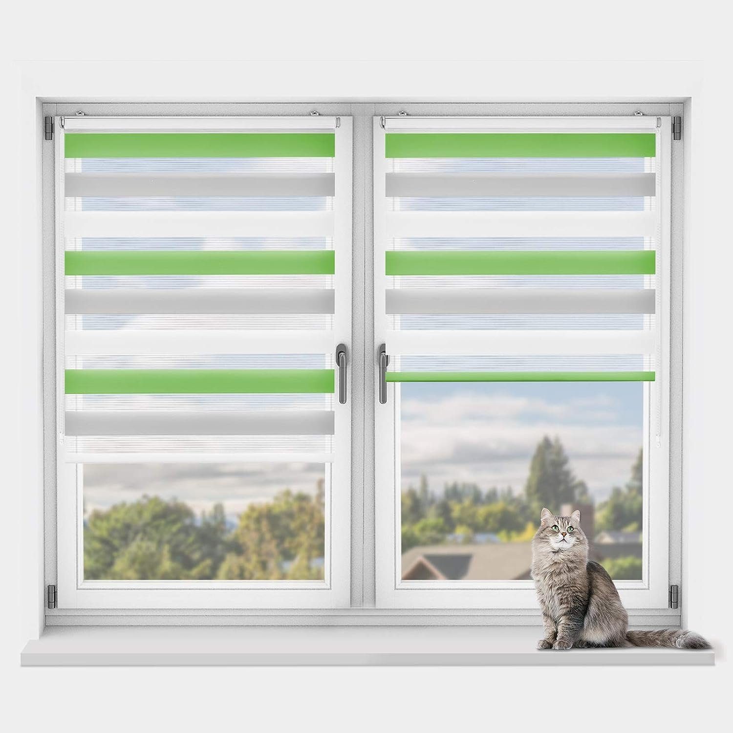 Doppelrollo rollos Ohne Bohren 130cm/150cm, Vkele, freihängend,Blickdicht,Lichtschutz und verspannt, Klemmträger,Klemmfix, rollo für Fesnter und Tür