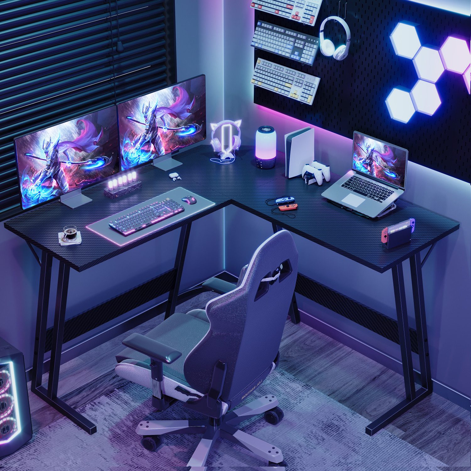 HOMALL Gamingtisch Computertisch 130 * 130cm LED Schreibtisch Gamer L-Ecksc günstig online kaufen