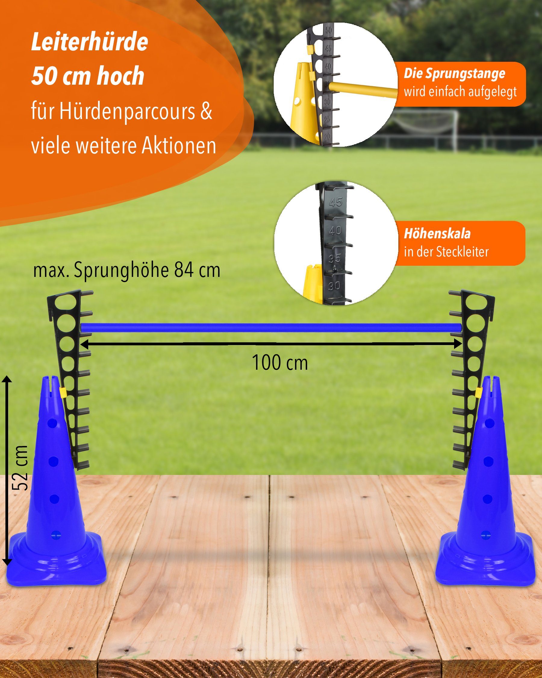 Superhund Hürde Leiterhürde mit Kegel 50 und Stange 100 cm Farbe Blau