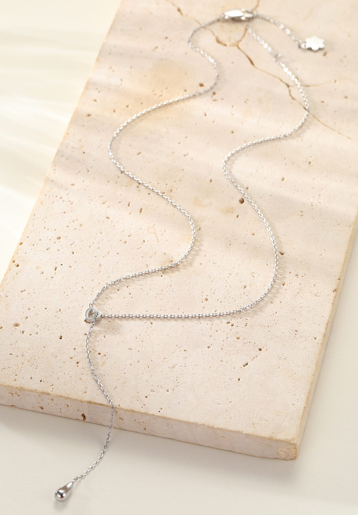 Hey Happiness Y-Kette Love Lariat, Damen Kette Edelstahl, Zarte Herzchen Halskette mit Tropfen Anhänger, wasserfest