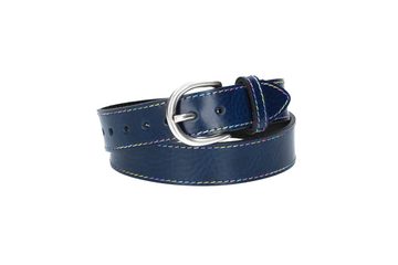 kiddybelts Ledergürtel Kids 25mm in Blau, Marine mit Multicolornaht und Dornschließe in Silber (KB15-490) sehr weiches Vollrindleder