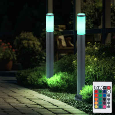 etc-shop LED Außen-Stehlampe, Leuchtmittel inklusive, Warmweiß, Farbwechsel, 2er Set Außen Steh Leuchte ANTHRAZIT Fernbedienung Garten Außen lampe