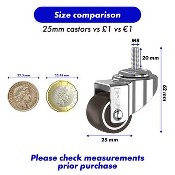 GBL Caster Wheels Möbelrolle Schwerlastrollen 25mm M8 x 20mm 40kg 4 Stück