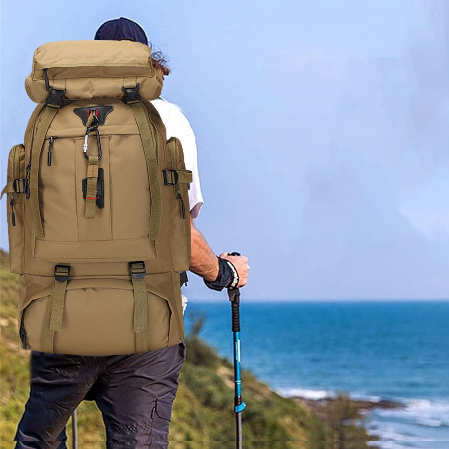 OKWISH Wanderrucksack Reiserucksack Sportrucksack Rucksäcke Taktischer Rucksack Wasserdicht (80L Camping Outdoor leicht Trekkingrucksack, 1-tlg., verstellbarer  – Bild 2 von 5