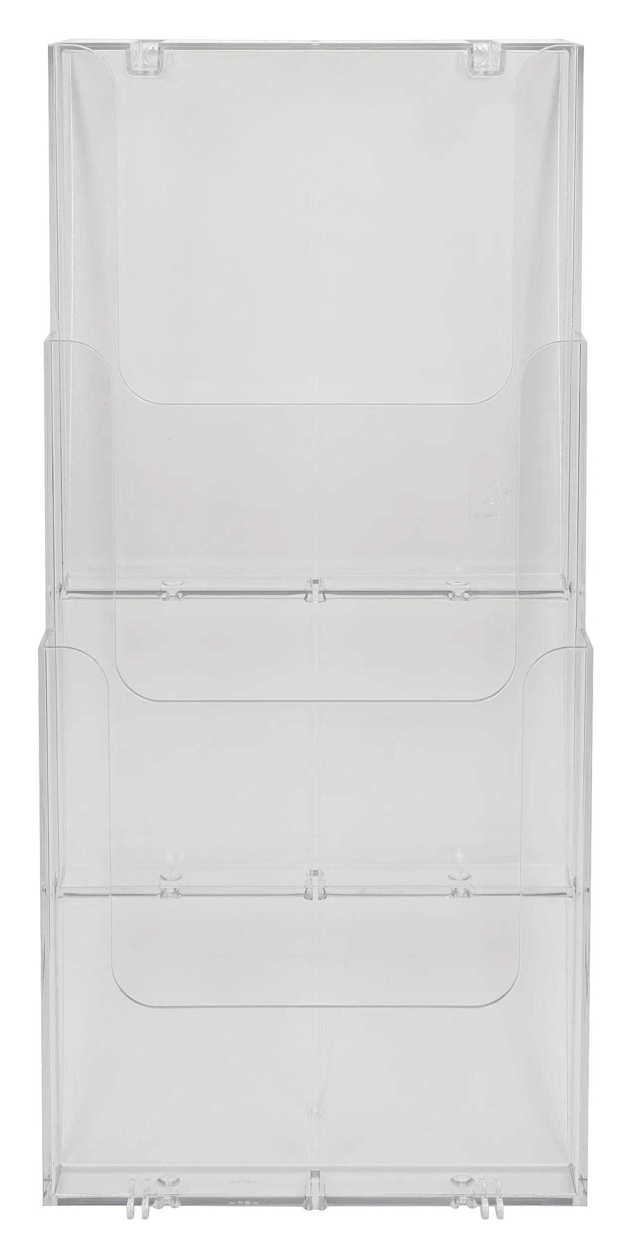 EXACOMPTA Zeitungsständer 2x Wandprospekthalter + 3 Fächern A4 vertikal Exacryl Kristall 74358D, Wandpresentation