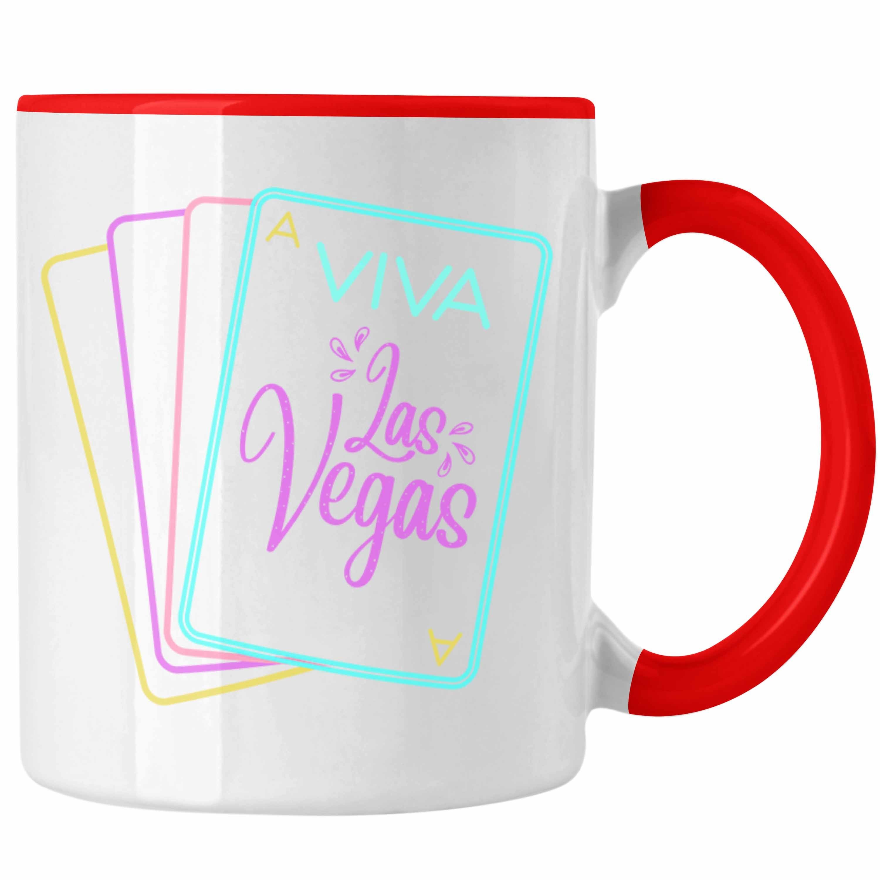 Rot Neon 80er Geschenkidee Retro Tasse - Trendation Vegas Geschenk Viva Las Tasse Trendation Jahre