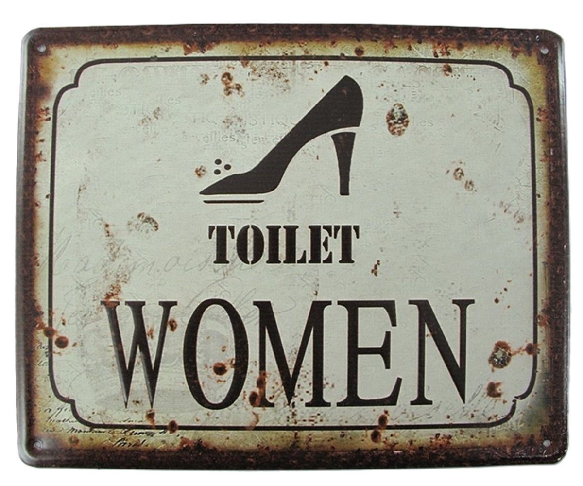 Metallschild Blechschild, Reklameschild Toilet Woman mit Schuh