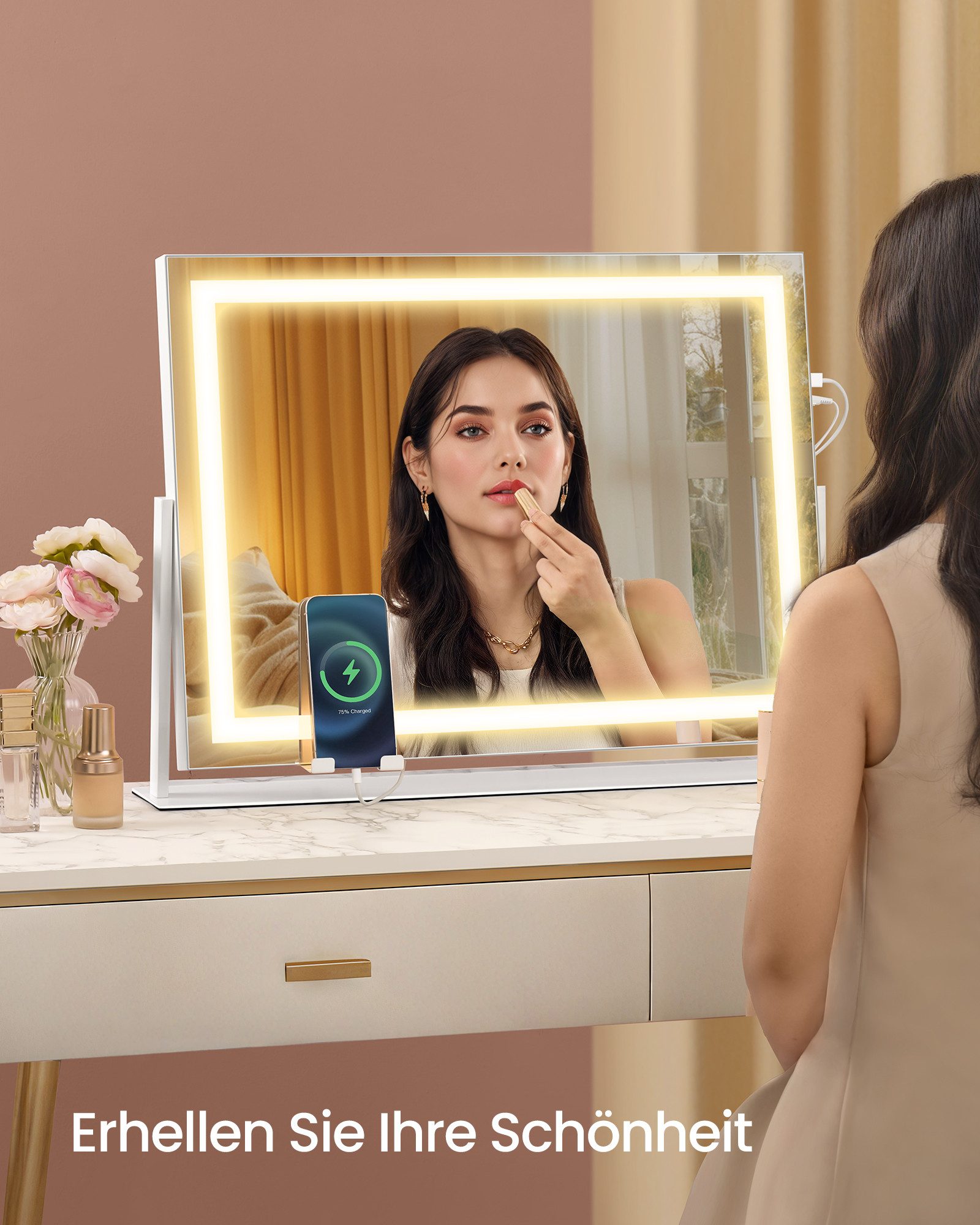 SONGMICS Schminkspiegel, Kosmetikspiegel, verstellbares LED-Licht, mit USB- günstig online kaufen