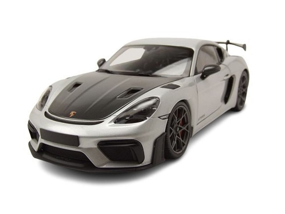 Minichamps Modellauto Porsche Cayman GT4 RS Weissach Package 2024 silber, Maßstab 1:18