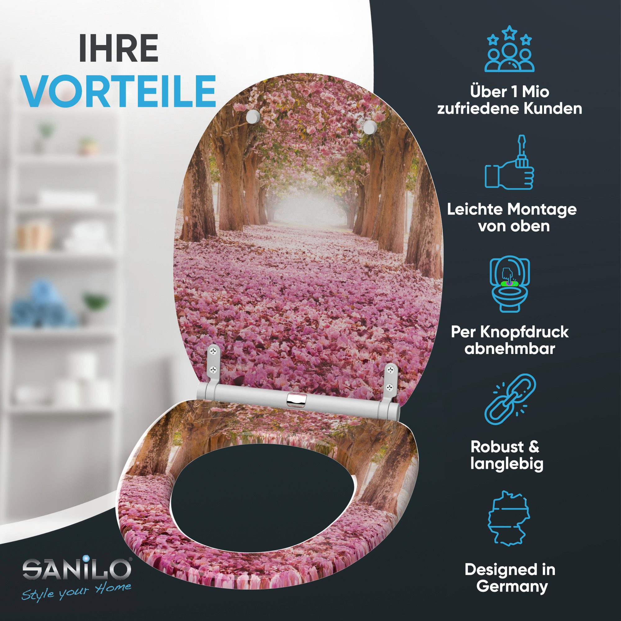 Sanilo WC-Sitz Romantik mit Absenkautomatik & Quick Release, Premium Toilettendeckel, abnehmbar, leichte Montage von oben