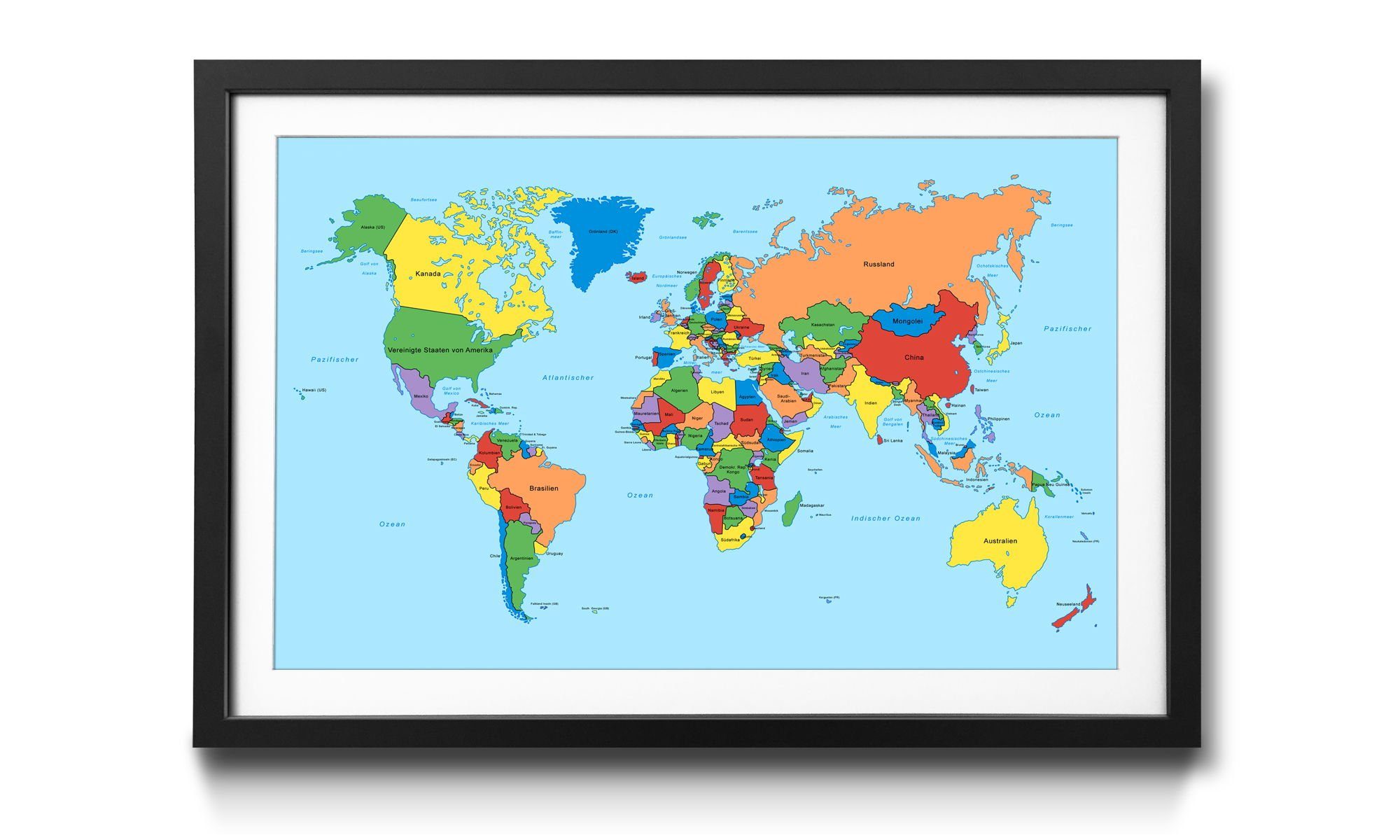 Größen Kunstdruck Weltkarte, in erhältlich 4 Wandbild, WandbilderXXL Worldmap Clean,