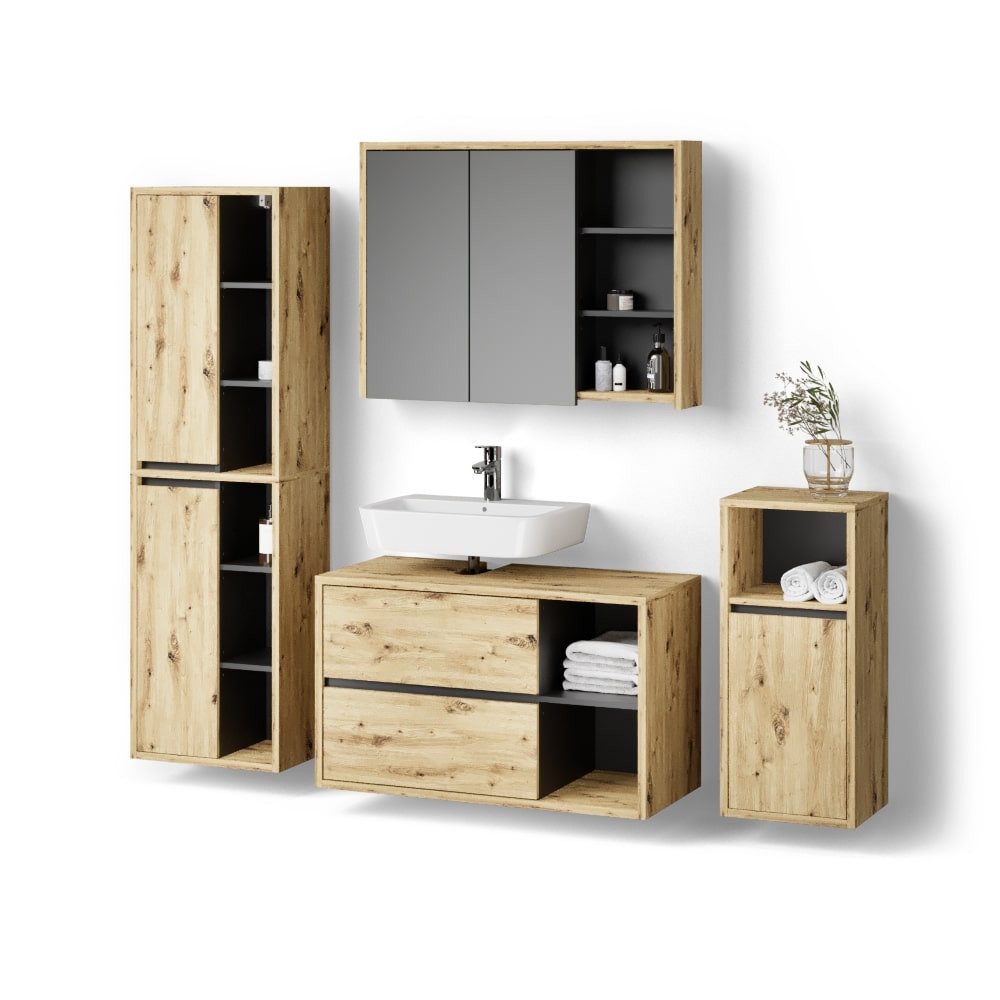 Livinity® Badmöbel-Set Vomano, Braun/Anthrazit, 4 Teile günstig online kaufen