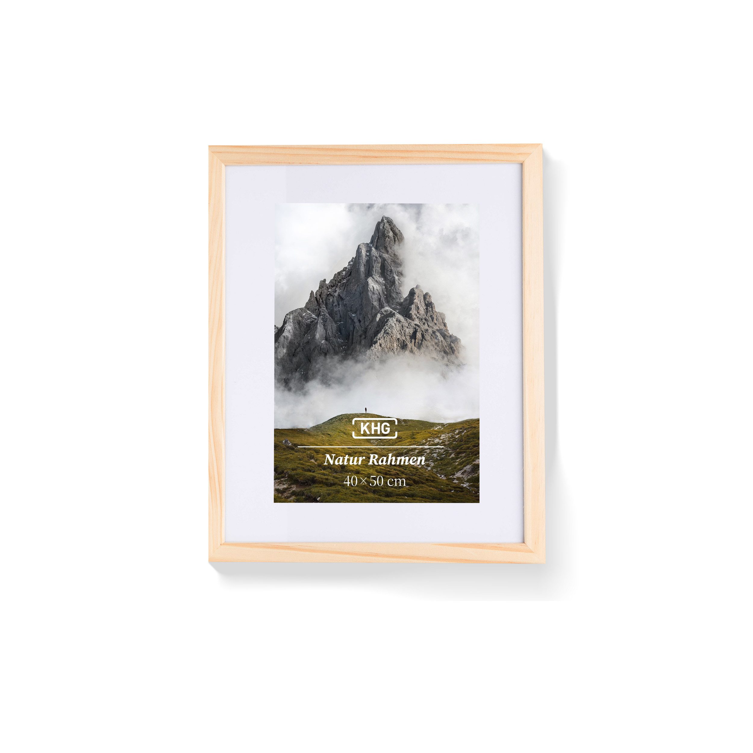 KHG Bilderrahmen 40x50 cm Natur, für 1 Bilder (stabile Glasfront, MDF-Holz-Rahmen foliert & Passepartout, 1 St), Premium-Rahmen für Fotos, Poster, Zertifikate & Collagen