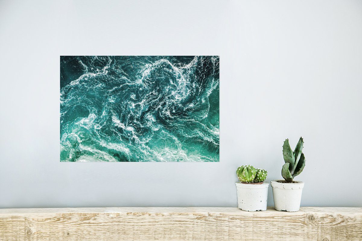 Poster, - St), - Wandbild, Luxus Wandposter - MuchoWow Ozean - Meer (1 Türkis, Grün Wohnzimmer, Rahmen für Poster - Ohne Wasser