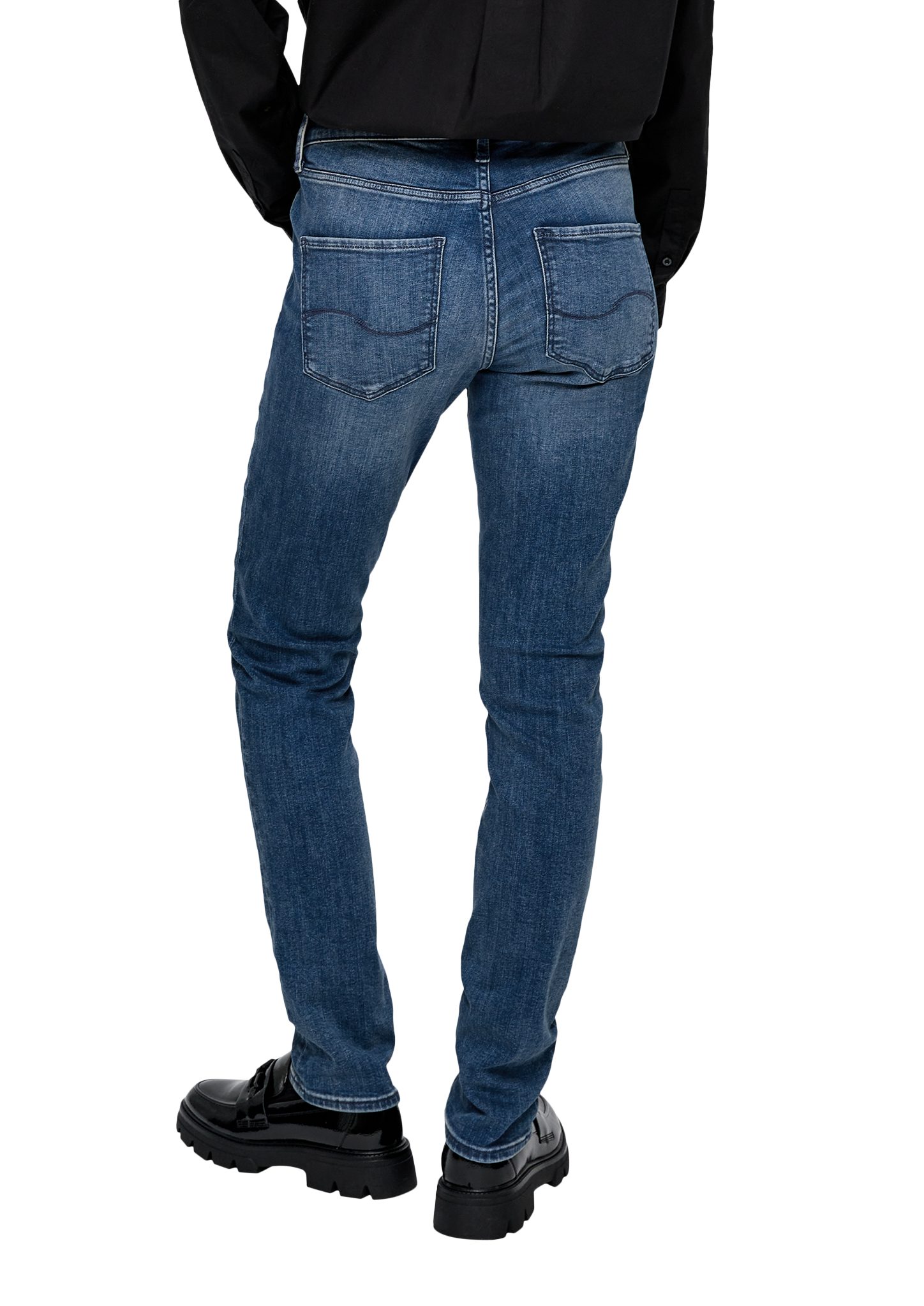 Leg QS Mid Jeans Fit / Label-Patch / / Slim Catie Rise blau Stoffhose Slim