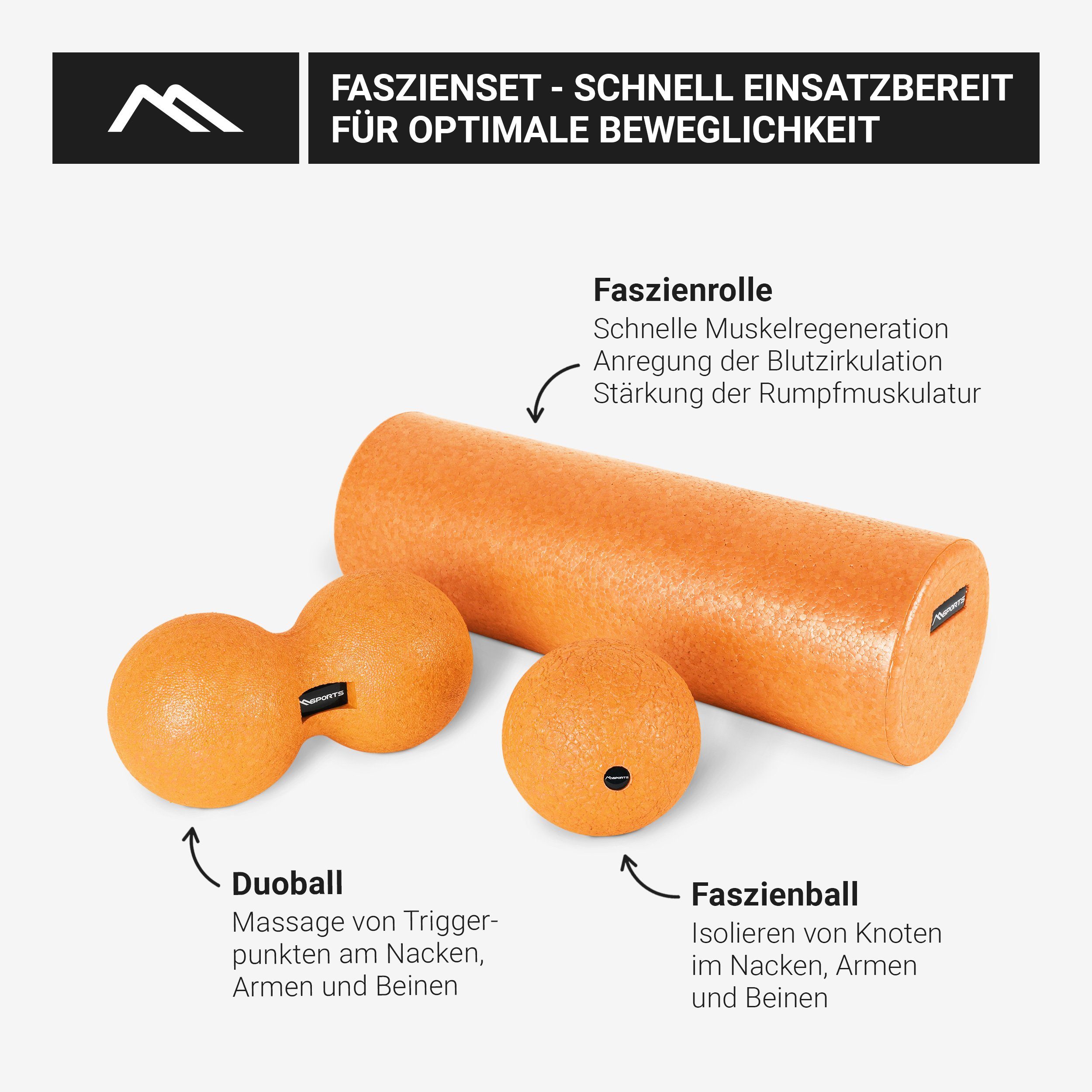 - Massagerolle Peanutball FASZIENSET Massagerolle + MSports® Set Massageball + 3er Orange