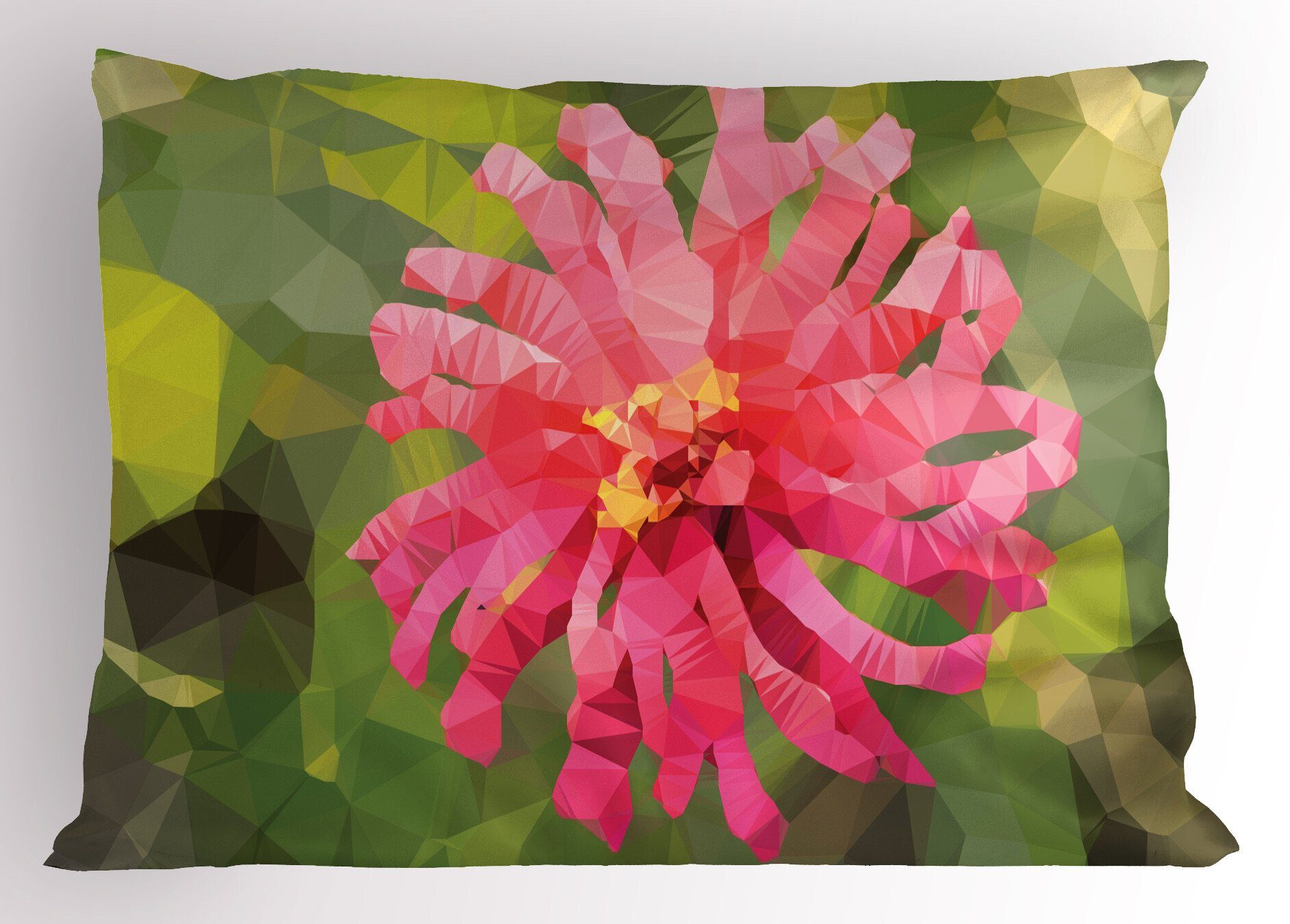Size Dekorativer Zinnia-Blüte Kopfkissenbezug, (1 Gedruckter Kissenbezüge Polygonen Queen Stück), Geometrische Abakuhaus