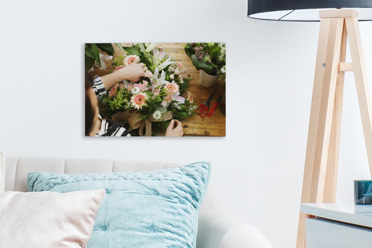 Leinwandbilder, einen St), Florist Blumen, (1 Aufhängefertig, aus Blumenstrauß macht Wanddeko, Wandbild 30x20 cm Leinwandbild OneMillionCanvasses®