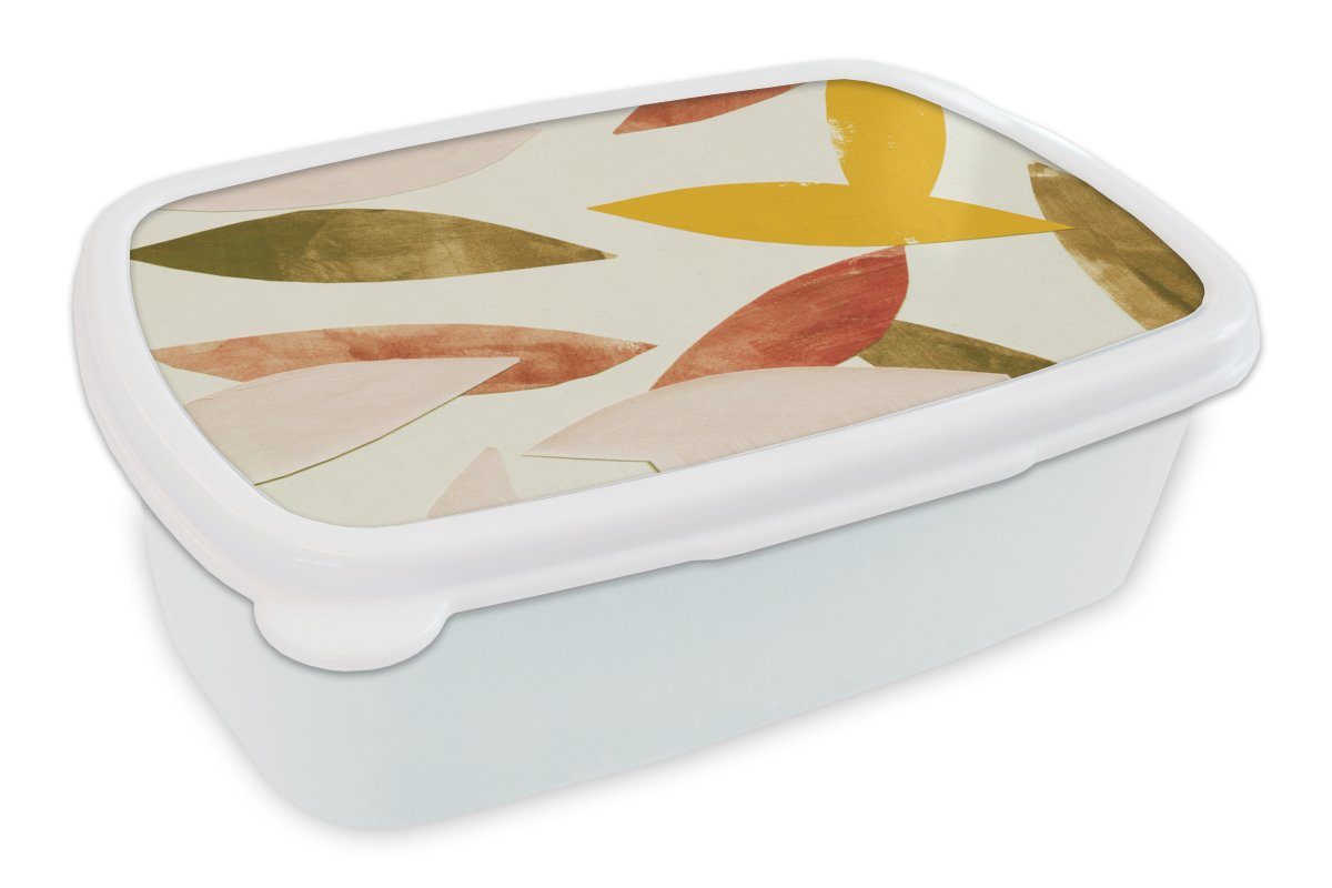 und Pflanzen weiß - Jungs Pastell, - MuchoWow Brotbox Farben für Kunststoff, Mädchen Kinder Brotdose, (2-tlg), für und Blätter Lunchbox Erwachsene, -