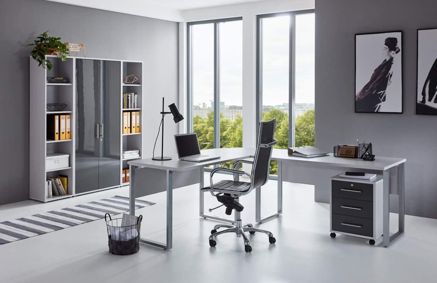 BMG Tabor grau/anthrazit Office Büro-Set Hochglanz 6-St) (Set, Möbel 3,