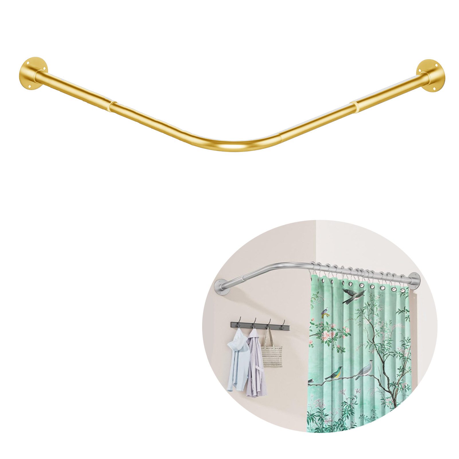 Zyronn Duschvorhangstange L-Form Edelstahl – Verstellbar mit Bohrmontage, für Badezimmer & Badewanne