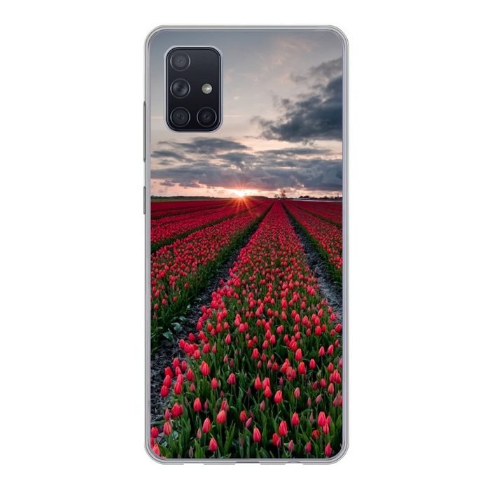 MuchoWow Handyhülle Ein rotes Tulpenfeld im Nordosten der Niederlande Phone Case Handyhülle Samsung Galaxy A71 Silikon Schutzhülle