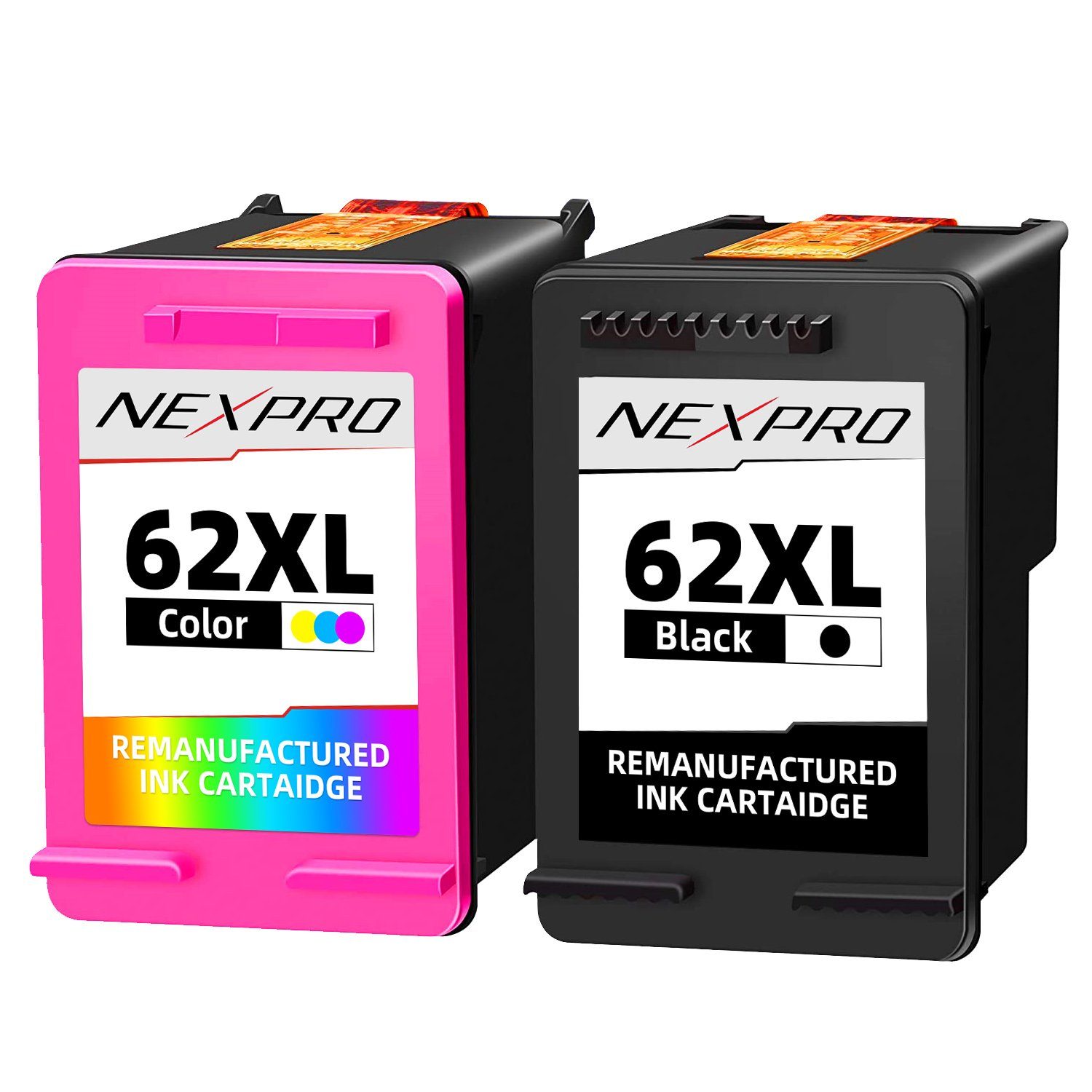 NEXPRO HP 62XL Druckerpatronen ENVY 5640 7640, OfficeJet 5740, 2er Tintenpatrone (Packung, HP 62 XL ENVY 5540 5600 7600, OFFICEJET 200 5700, Schwarz & Dreifarbig)