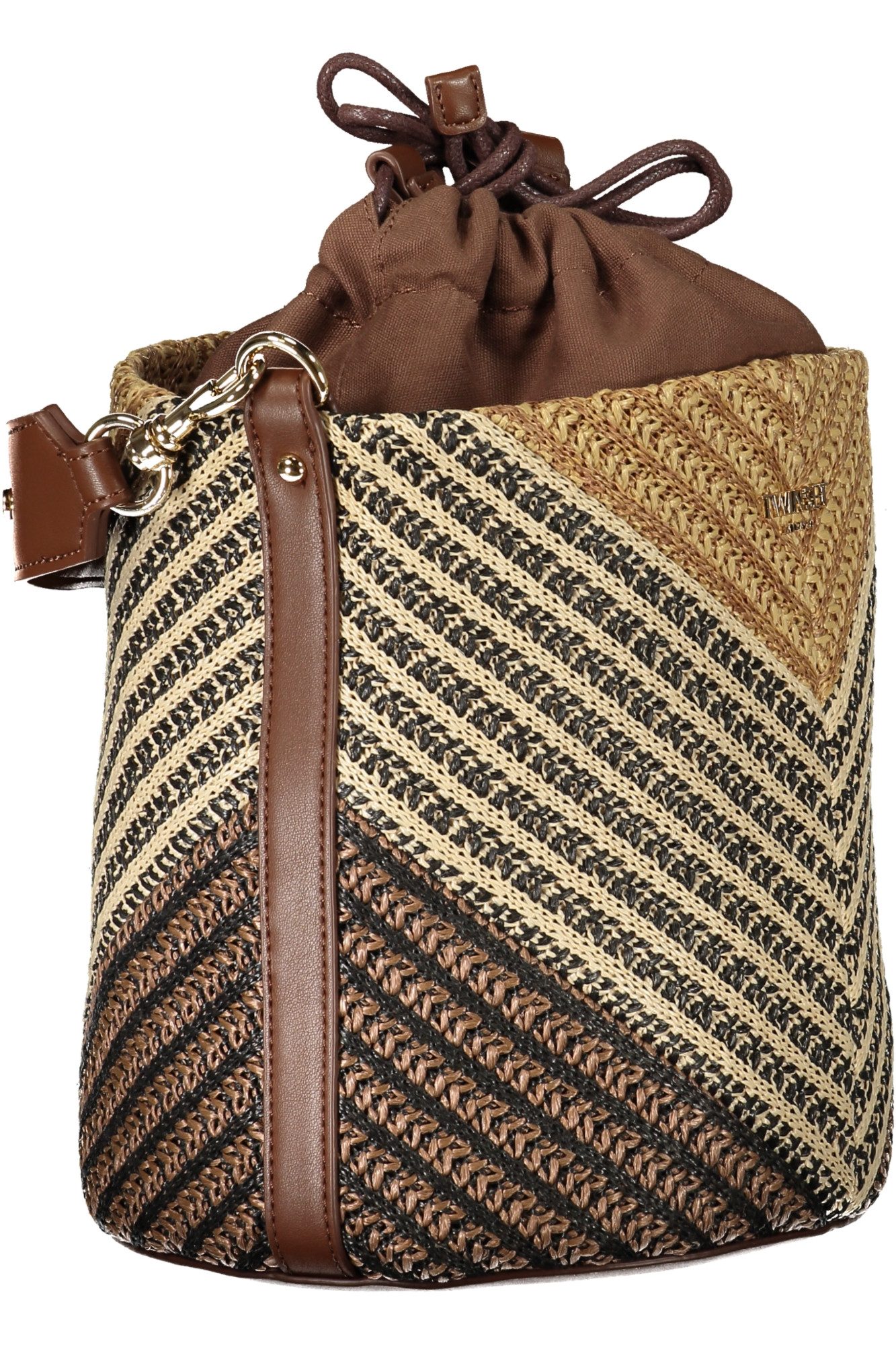 TWINSET Umhängetasche, Damentasche Braun mit Kontrastdetails und Kordelzugverschluss