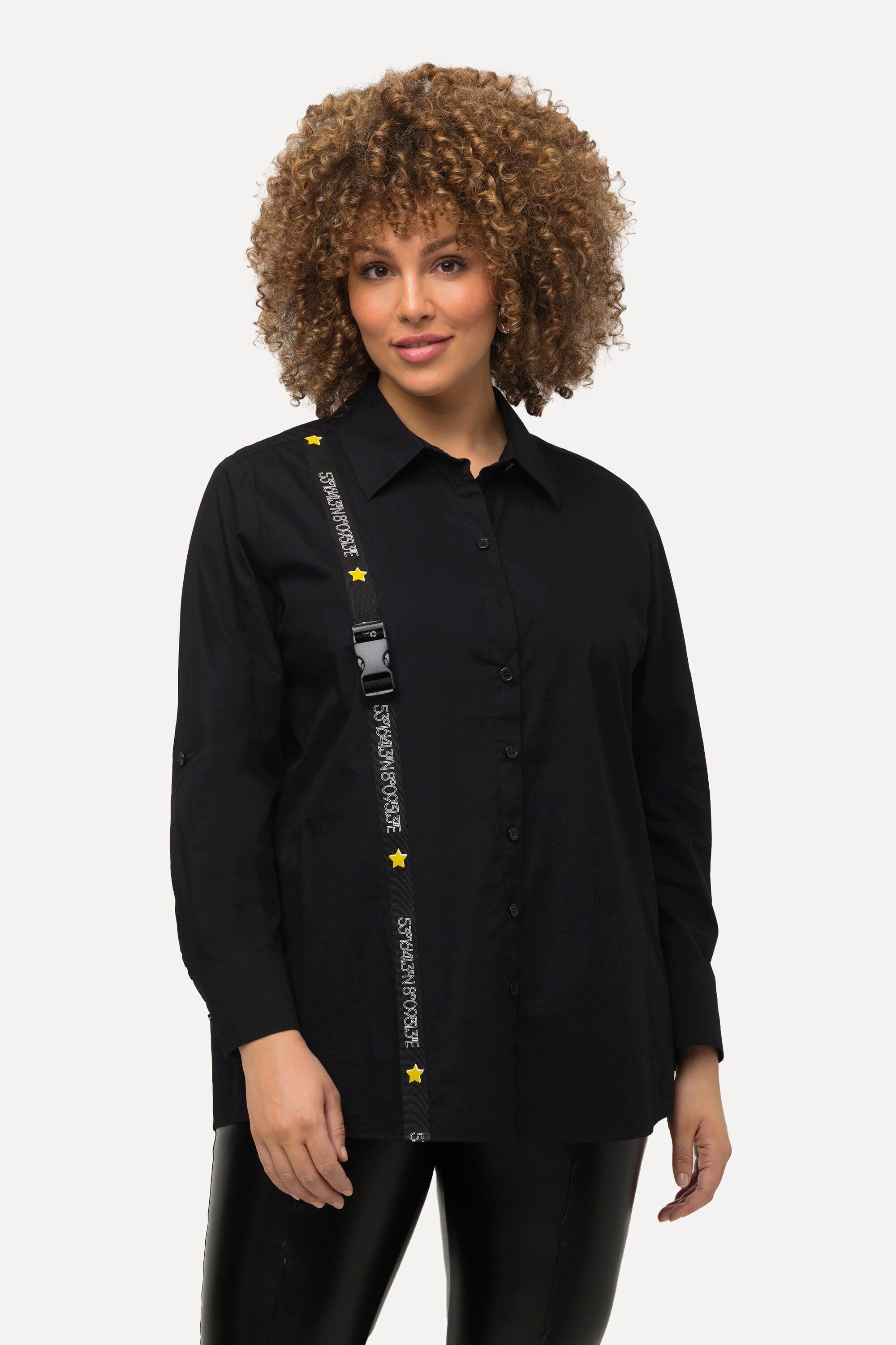 Hemdbluse Hemdbluse Ripsband Schnalle Hemdkragen Langarm