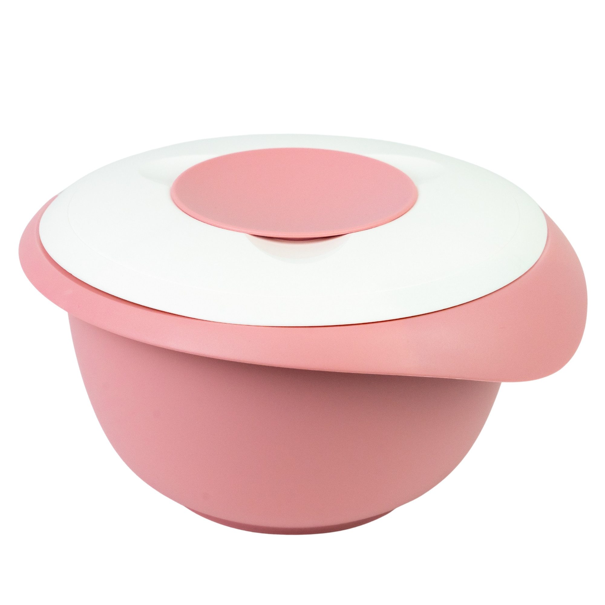 WESTMARK Rührschüssel mit zweigeteiltem Deckel, 2,5 l, Mit Ausgießer, Kunststoff, Rosa/Weiß, PP, PE