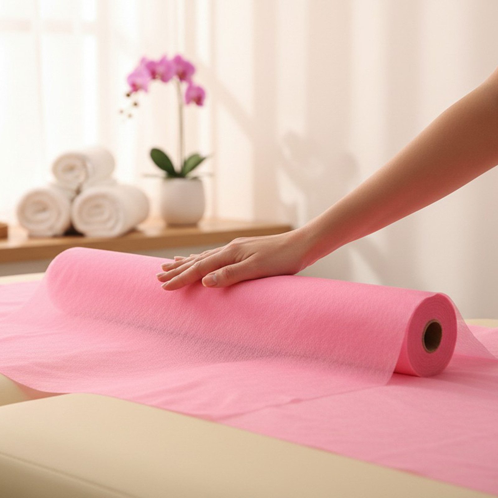 Habys Massageliege Vliesstoff-Unterlage auf Rolle, Liegenabdeckung, Einweg-Schutz,Rosa