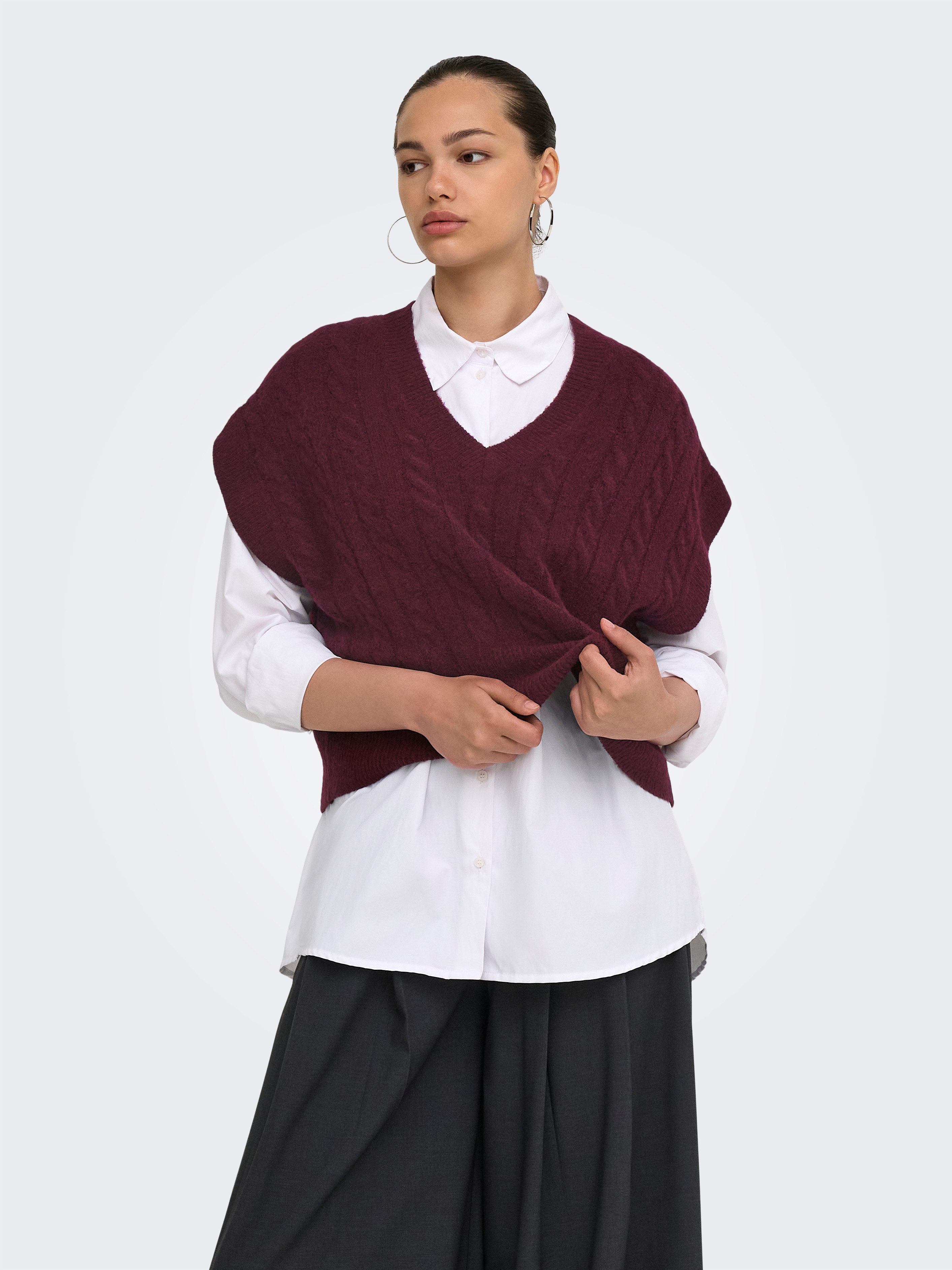 ONLY Kurzarmpullover ONLMELODY VEST KNT Materialmix, regular fit
