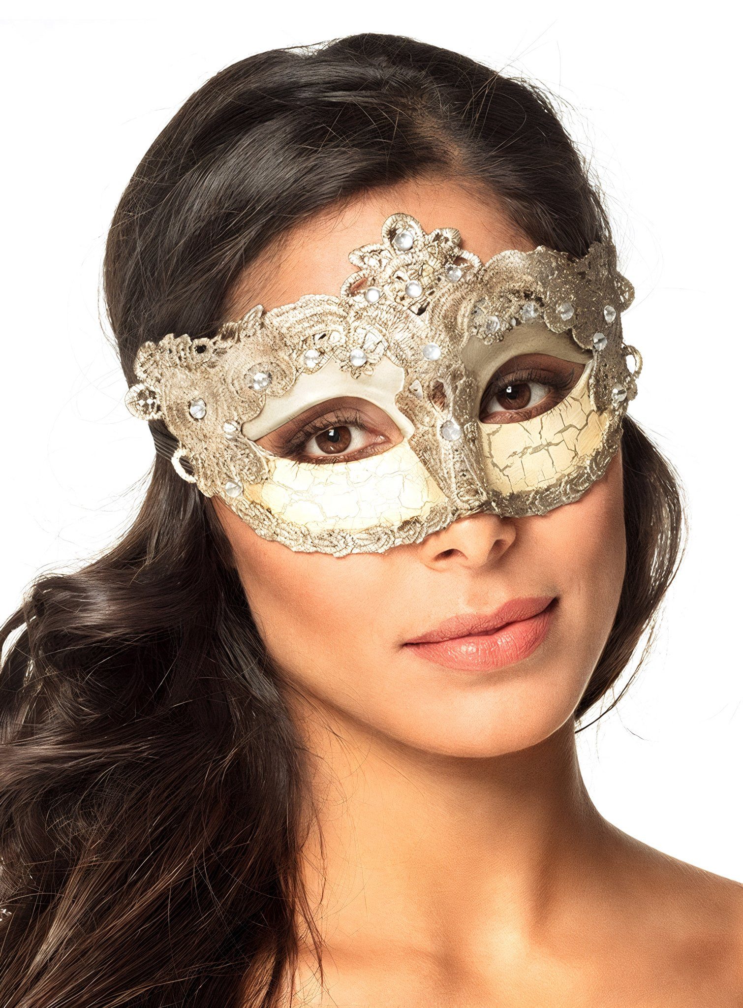 Boland Verkleidungsmaske Venezianische Kunststoffmaske antiquiert, Eine Colombina-Maske für Karneval oder Krimidinner