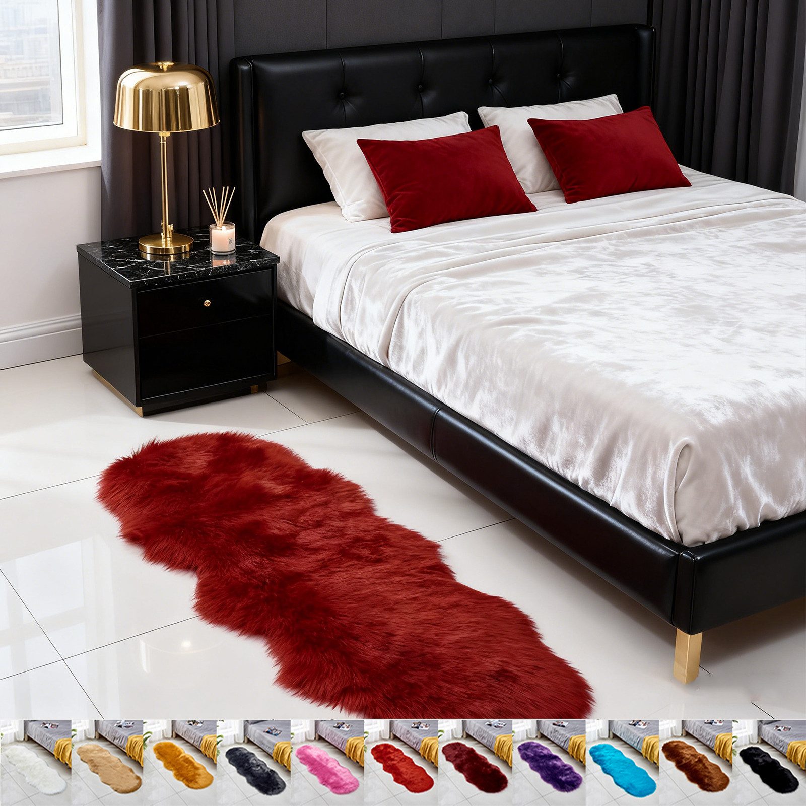 BTTO TEPP Hochflor-Teppich Fellteppich,Kunstfell,Weich,Hochflor Shaggy Teppiche,Florlänge 60mm, 60cm*180cm, 12 Farben, für Wohnzimmer,Schlafzimmer
