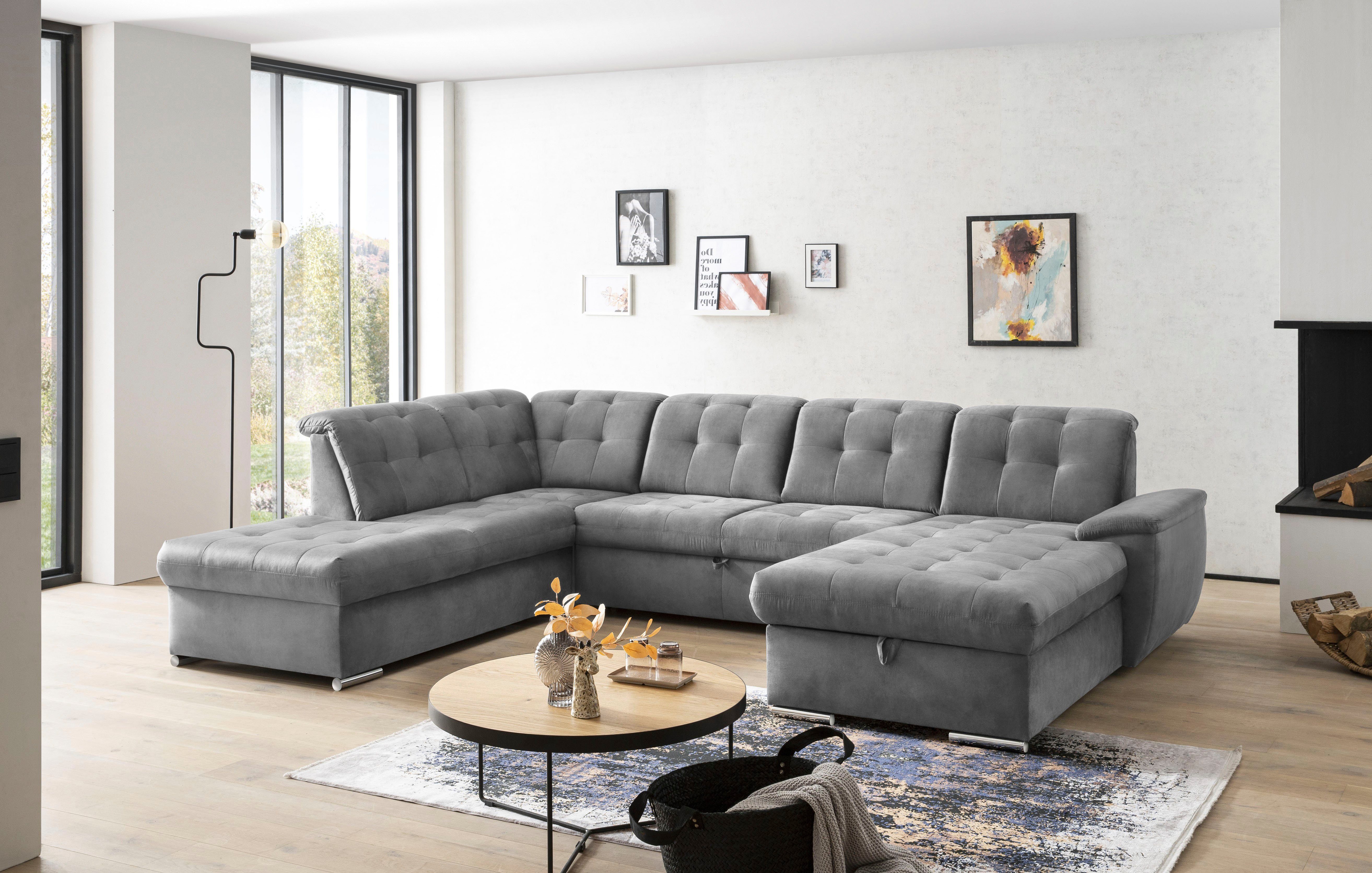 exxpo - sofa fashion Wohnlandschaft Durango, aufwendige Sitz- und Rückenverarbeitung, bequem, U-Form, inkl. Kopfteilverstellung, wahlweise mit Bettfunktion und Bettkasten