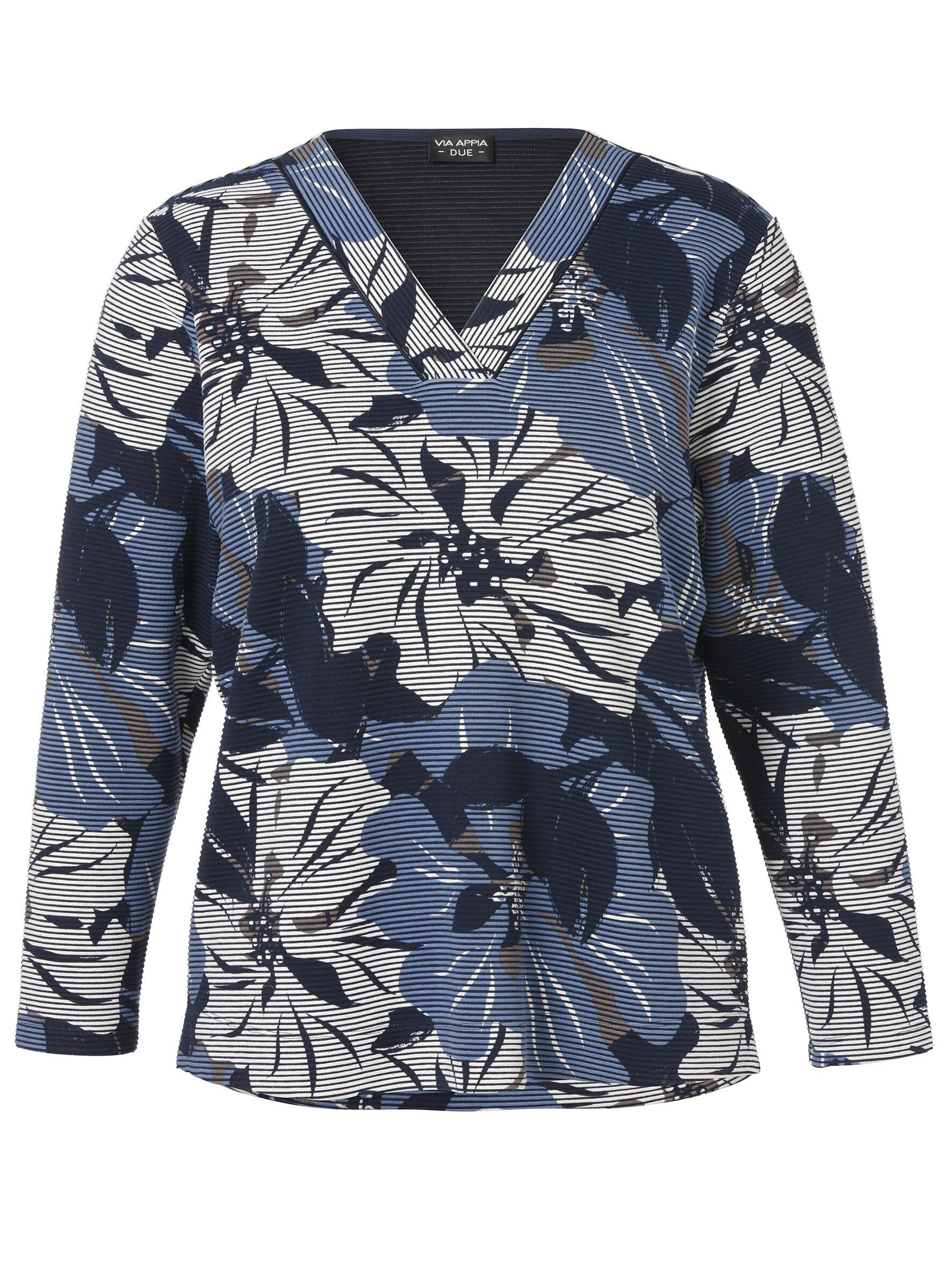 VIA APPIA DUE Sweatshirt mit Blumen-Streifen-Mix