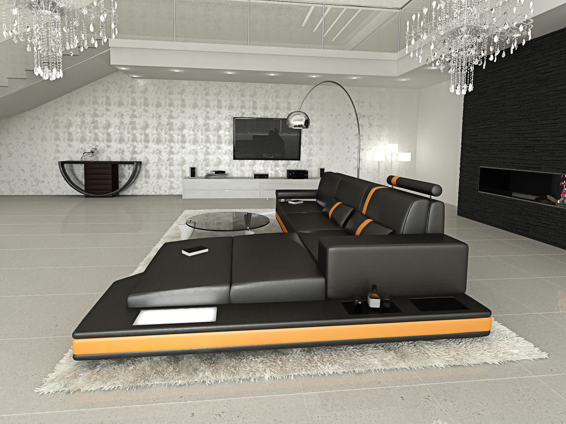 Sofa Dreams Ecksofa Ledercouch Leder Sofa Messana L Form Ledersofa, Couch, mit LED, wahlweise mit Bettfunktion als Schlafsofa, Designersofa