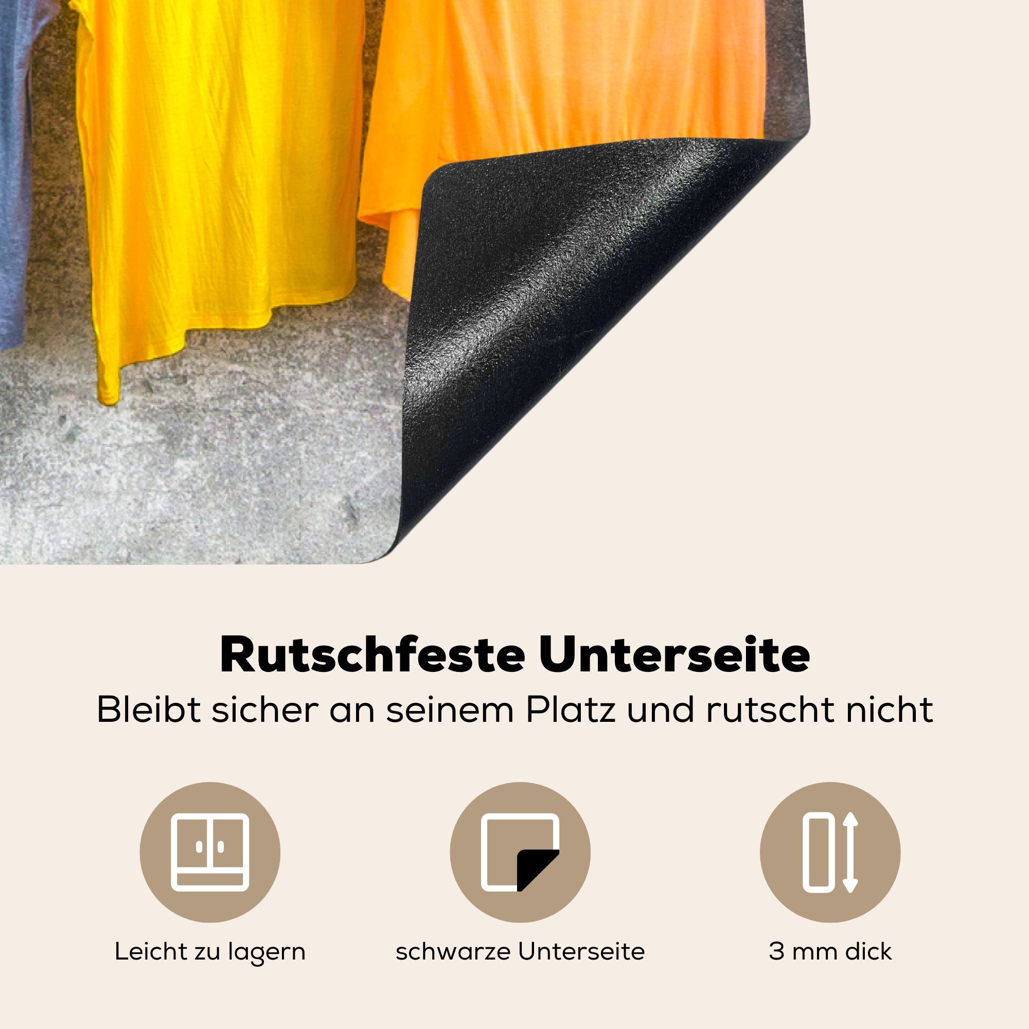 cm, Bunte Vinyl, (1 küche einer MuchoWow tlg), Ceranfeldabdeckung, auf Arbeitsplatte 83x51 Kleidung für aufgehängt, Wäscheleine Herdblende-/Abdeckplatte