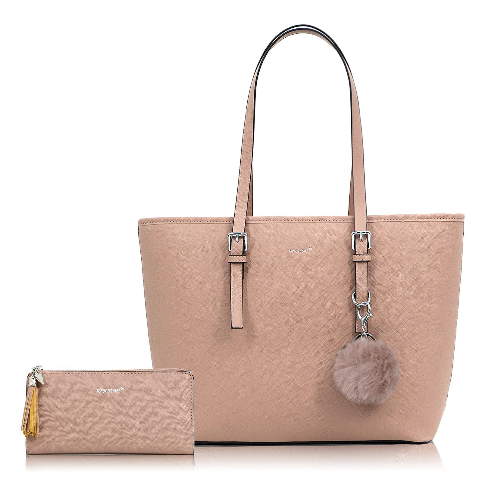 TAN.TOMI Сумки для покупок Handtasche Damen mit Geldbörse und Schlüsselanhänger, Groß Damen Handtasche, ​Geschenke für Frauen in schlichter Optik