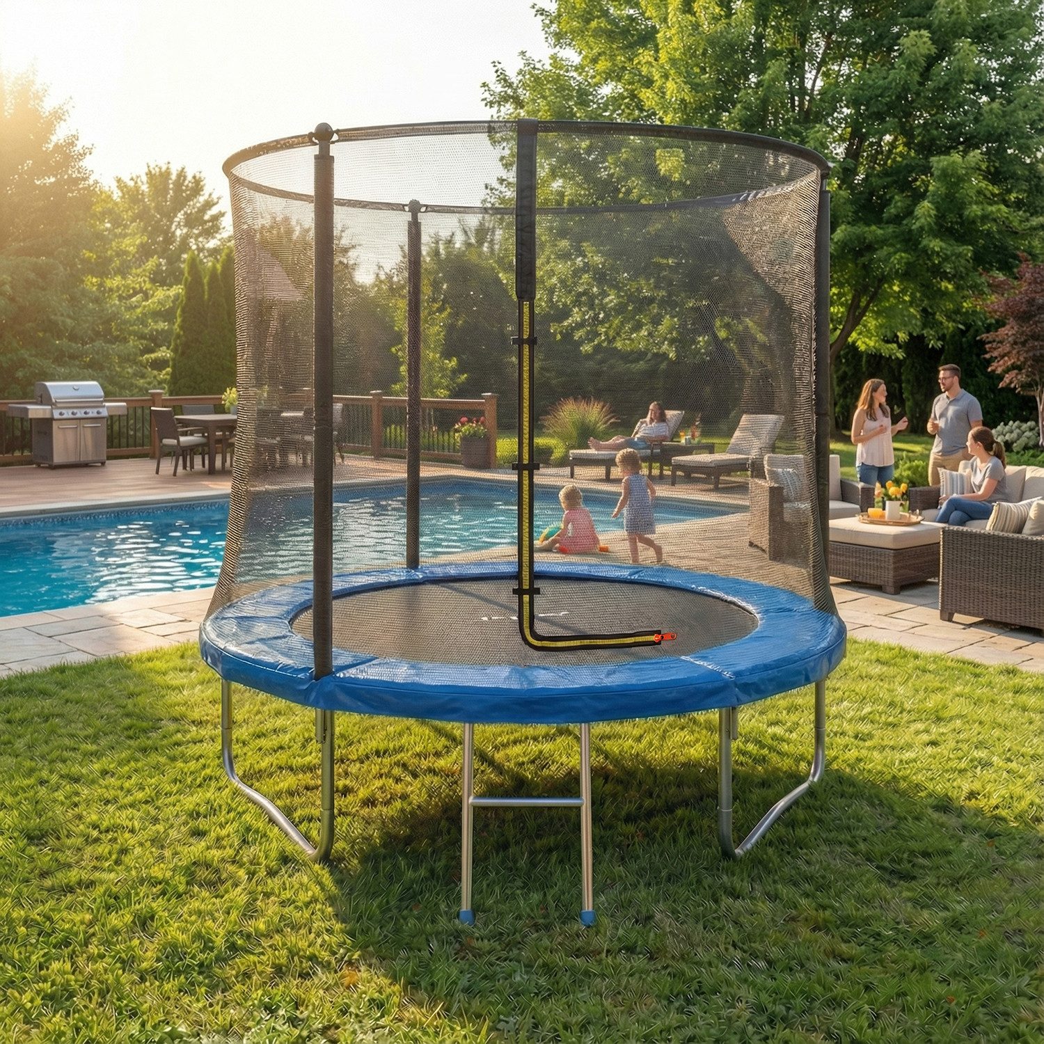 HOMALL Gartentrampolin Kindertrampolin, Outdoor-Trampolin, Durchmesser 183/222/290/360 cm, Ø 222 cm, (Ausgestattet mit Sicherheitsnetz, Leiter und 360°-Gelander – Bild 3 von 5