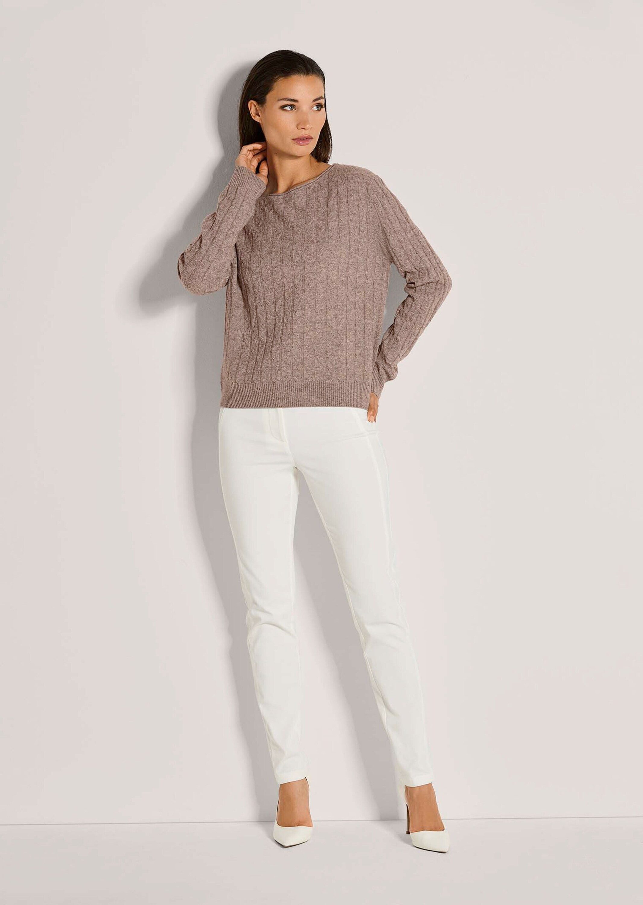 MADELEINE Strickpullover Eleganter Wollpullover mit Zopfmuster Rippstrickpu günstig online kaufen