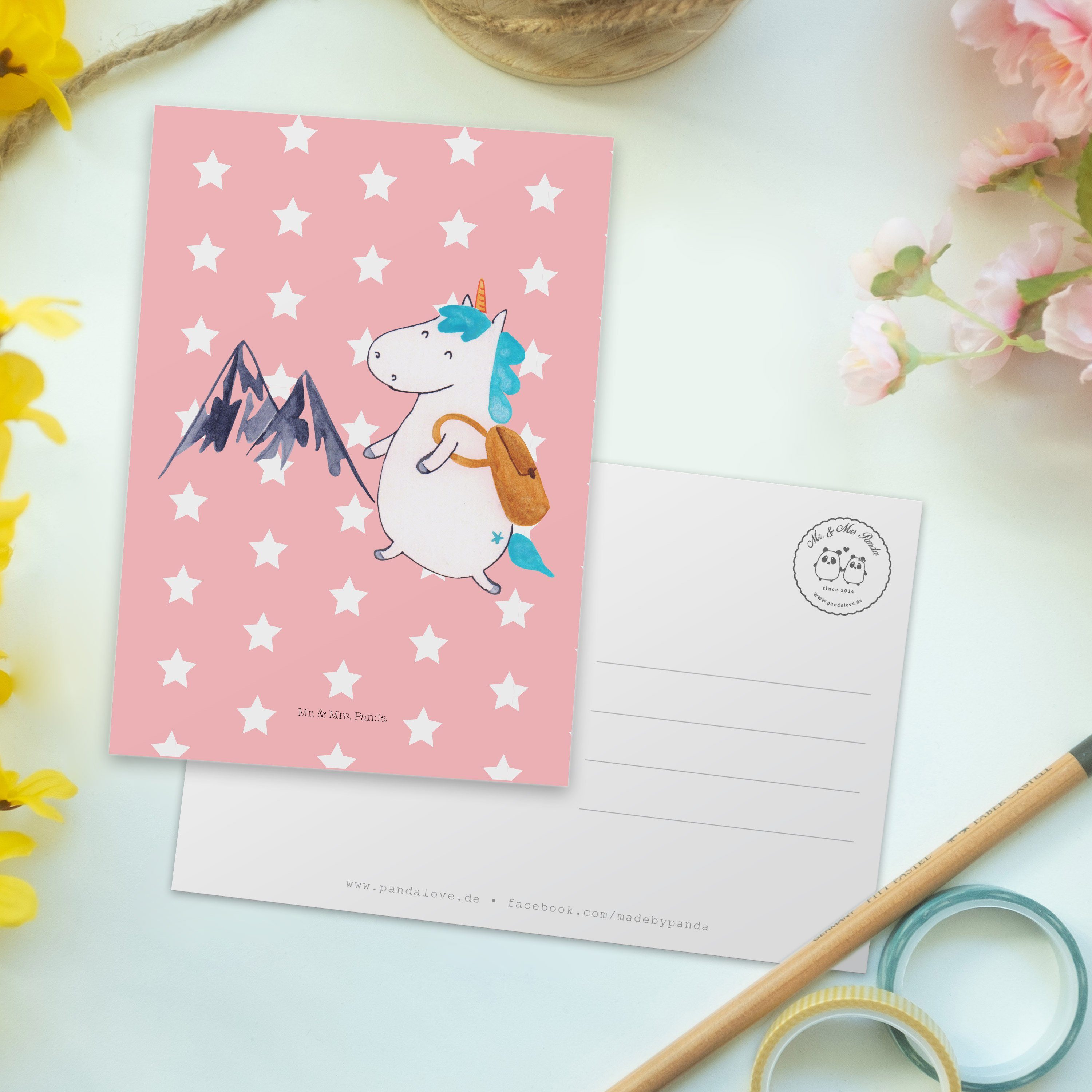 Rot Einhorn Bergsteiger - Mr. Pastell Mrs. & Postkarte Geschenkkarte, Einladun Geschenk, - Panda