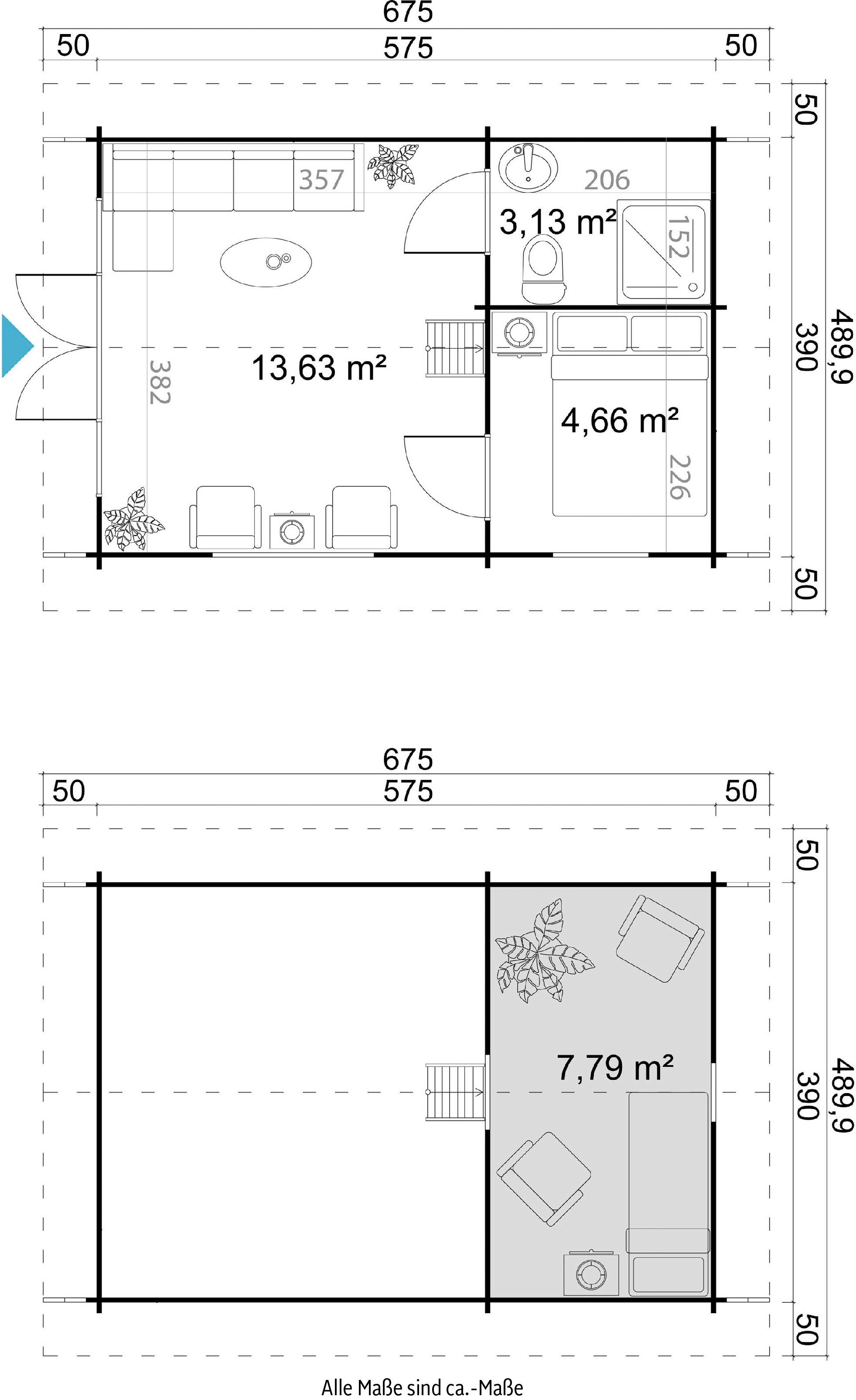 LASITA MAJA Gartenhaus CAROLINE, Verlegen) cm, Fußbodenbretter gletschergrün BxT: inkl. zum (Set, 675x490
