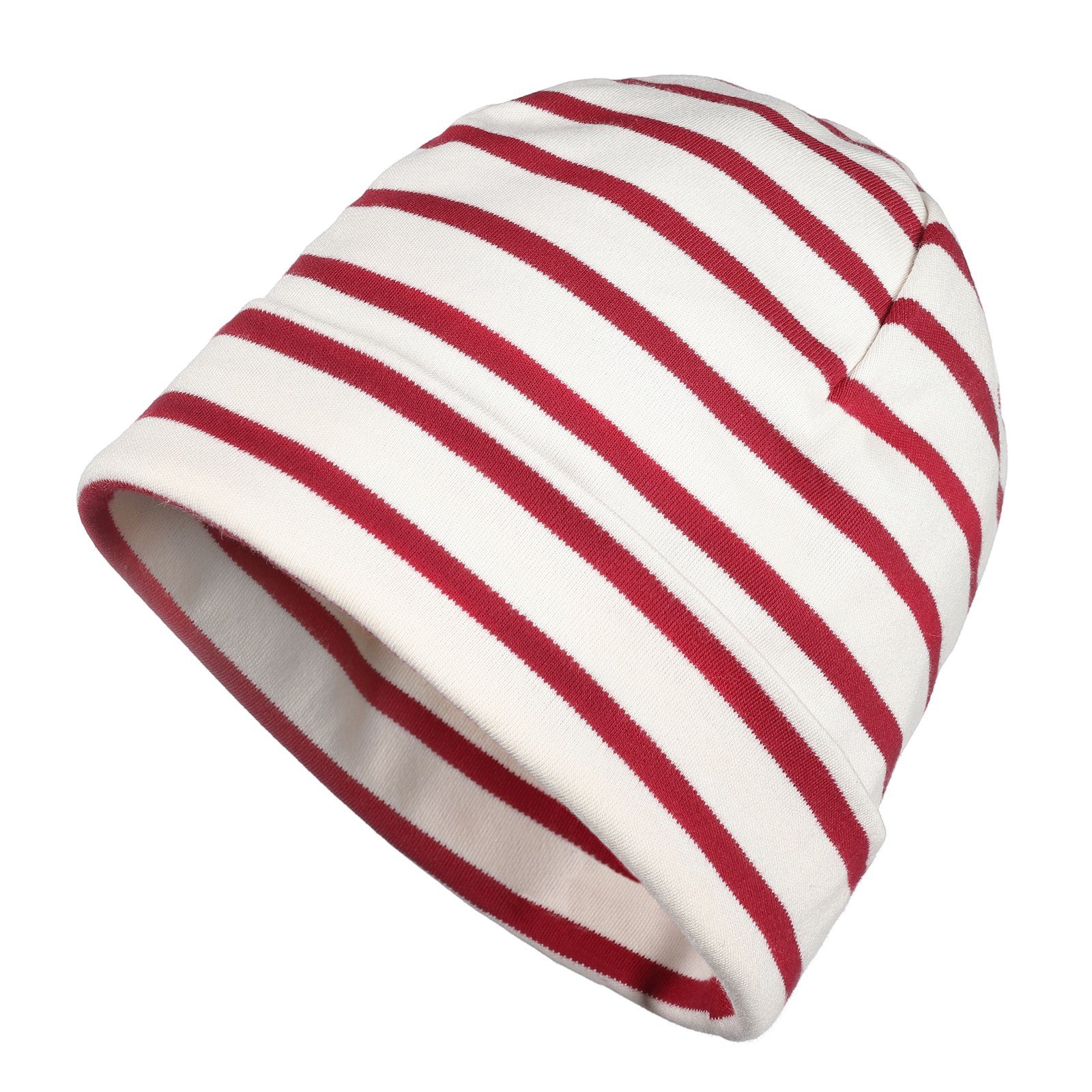 modAS Strickmütze Unisex Mütze Streifen für Kinder & Erwachsene - Ringelmütze Baumwolle (23) natur / rot