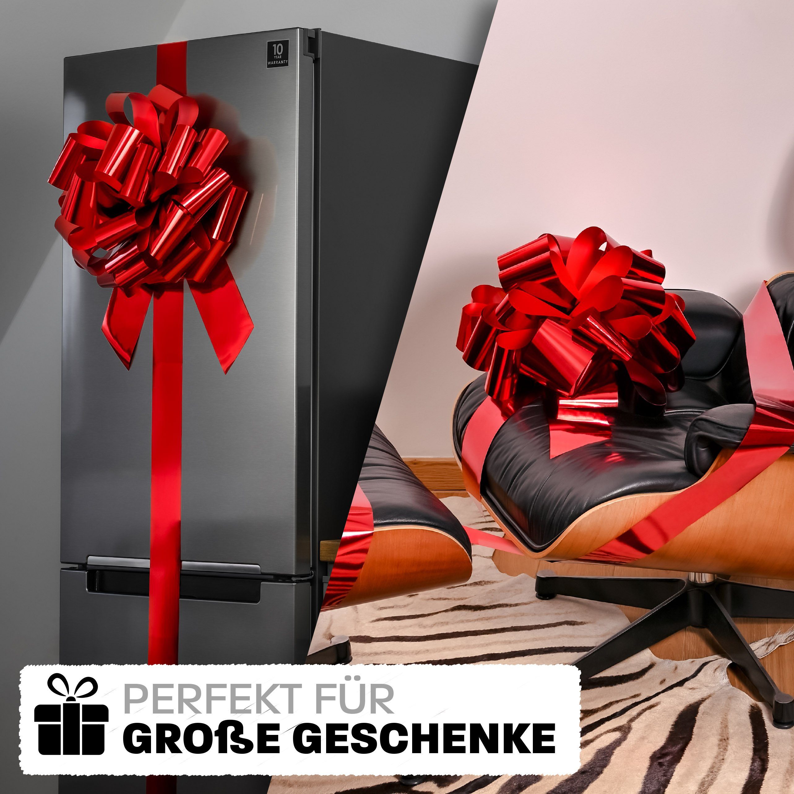 Riesen - Für Aufbau Große Weihnachtsbaumschleife Wiederverwendbar schneller & Silber Leichter Praknu Schleife Auto - Groß Rot Geschenk (1-tlg), Geschenkschleife XXL