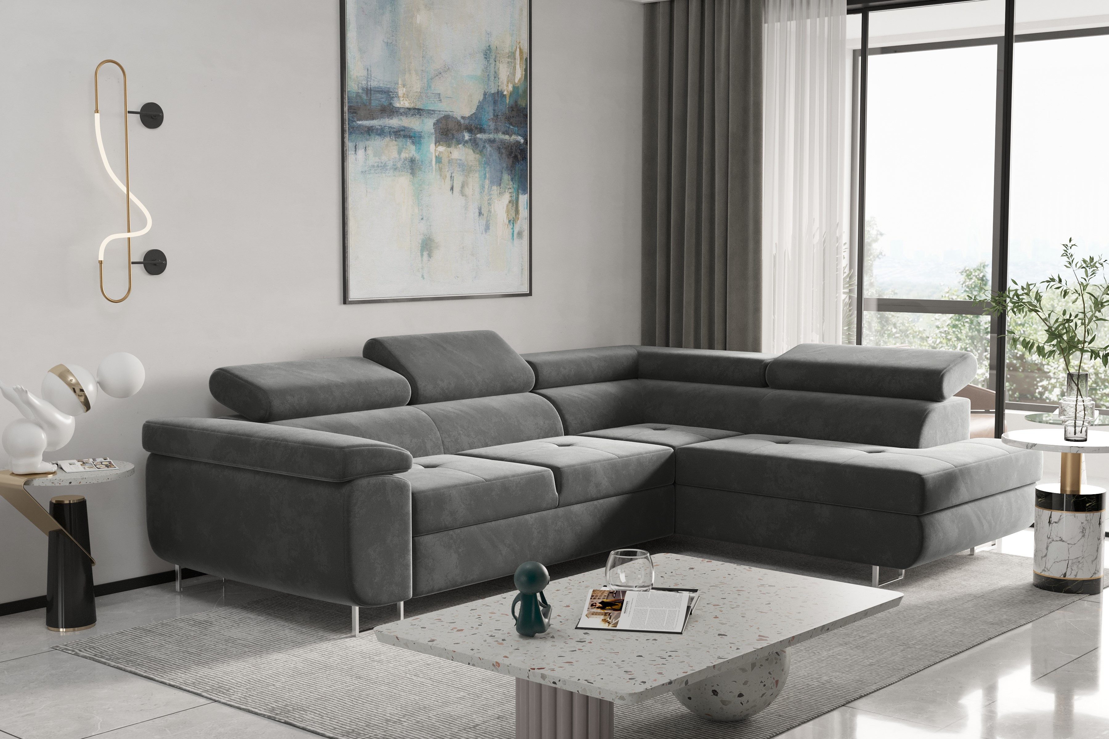 Kaiser Möbel Ecksofa mit schlaffunktion und bettkasten Eckcouch ATOM verschiedene Farben, Ecksofa