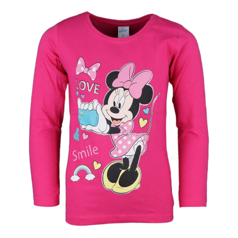 Disney Minnie Mouse Langarmshirt Minnie Maus Kinder Shirt Gr. 104 bis 134, 100% Baumwolle, in Pink oder Gelb