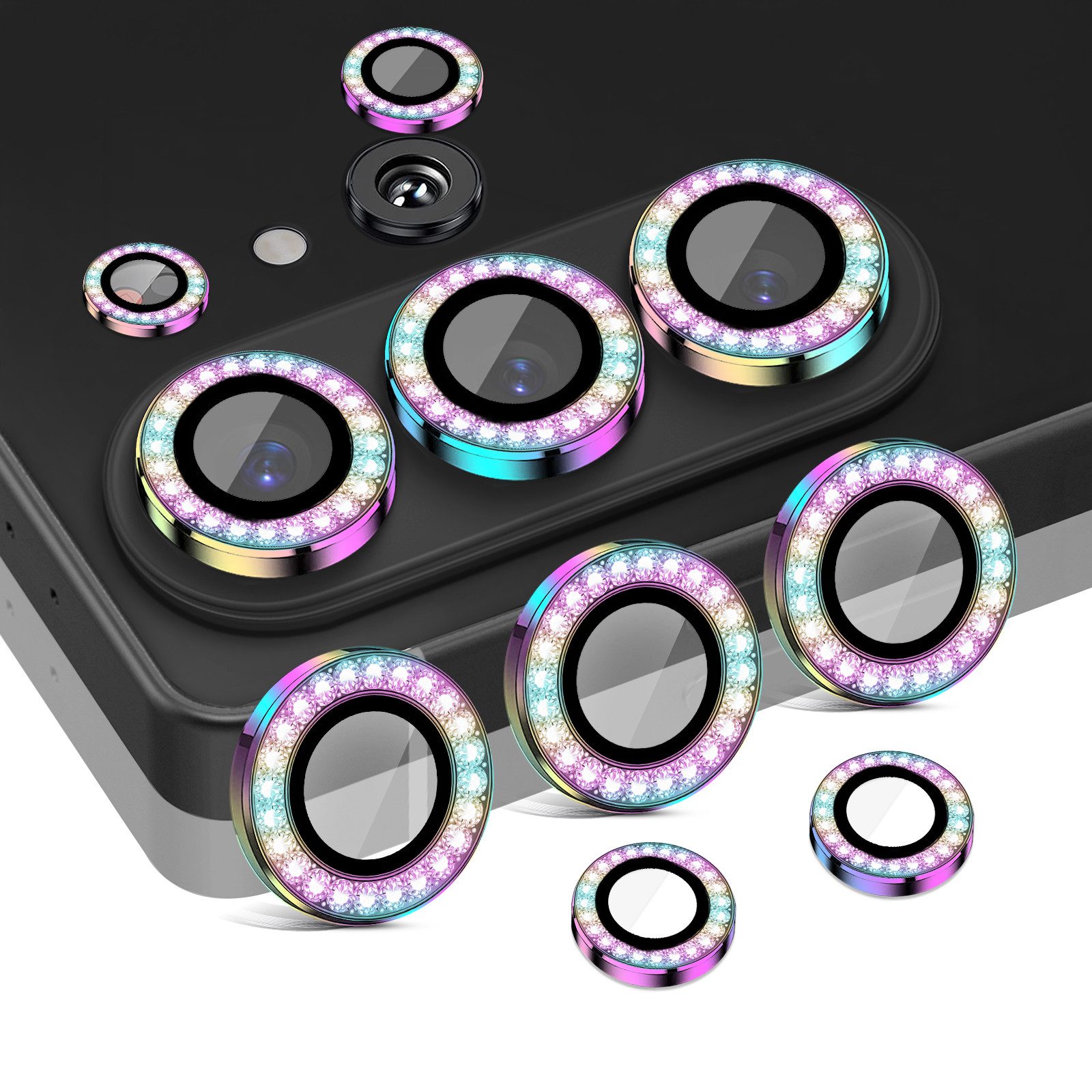 Tec-Expert Kameraschutzglas 9H Glas Regenbogenfarbe Schmuckstein für Samsung Galaxy S26 Ultra für Samsung Galaxy S26 Ultra, Linsenschutzglas Set, 1 Stück, Kameraschutz, Schutzglas, Linsenschutz, kratz- & stoßfest