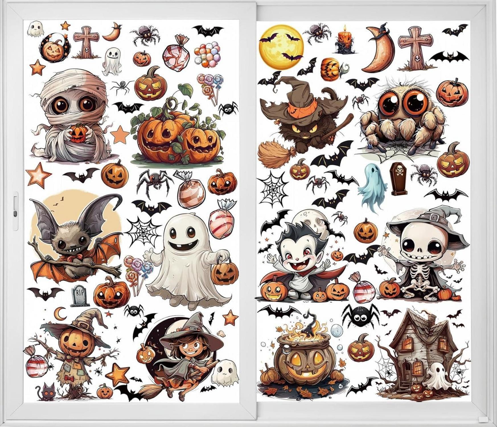 LuxusKollektion Hängedekoration 12 Blätte große Halloween Fensterbilder Selbstklebend Fensterdeko PVC